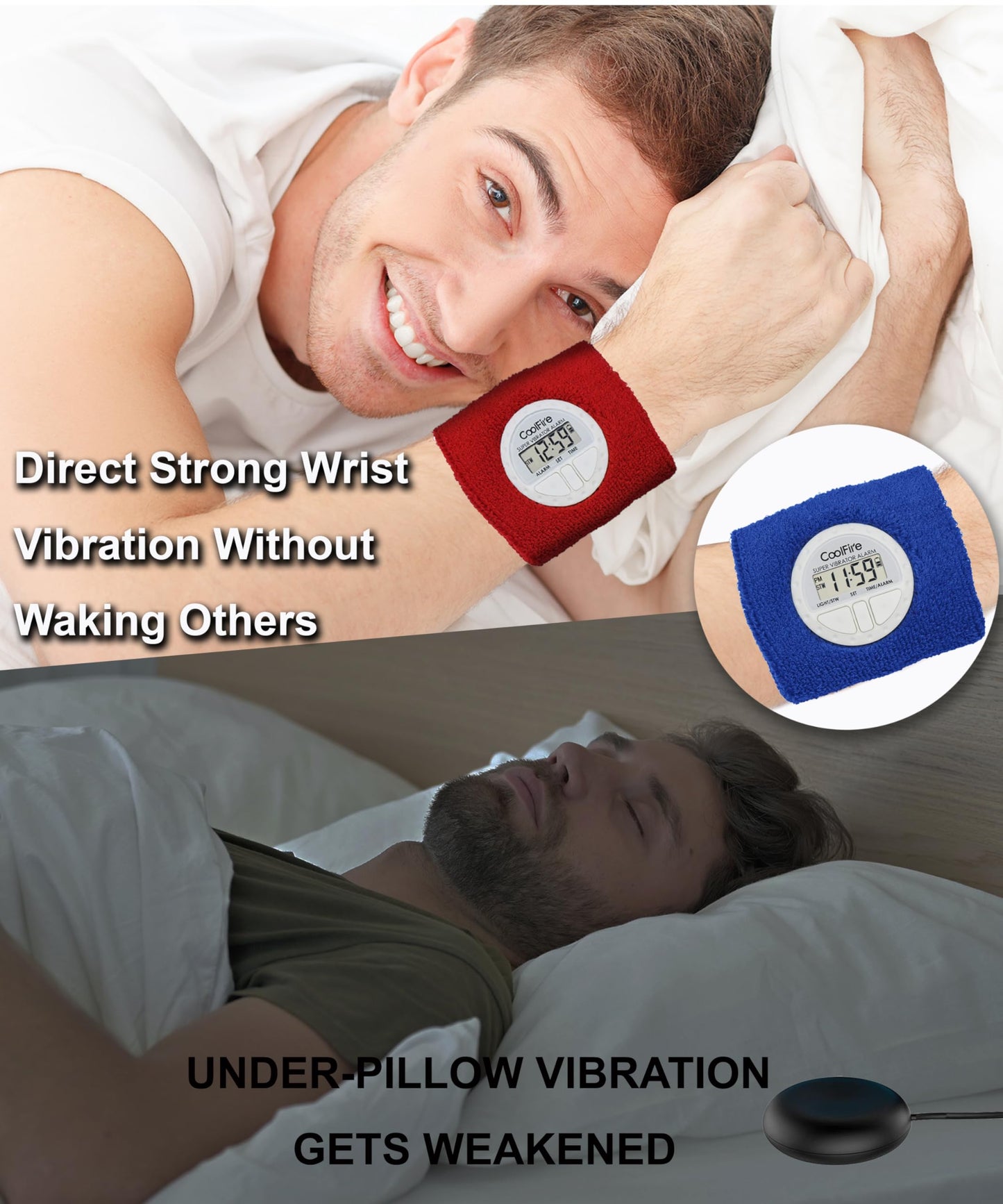 Coolfire Vibrating Alarm - Silent Wristband Vibrating Alarm for Deep Sleep (Black)