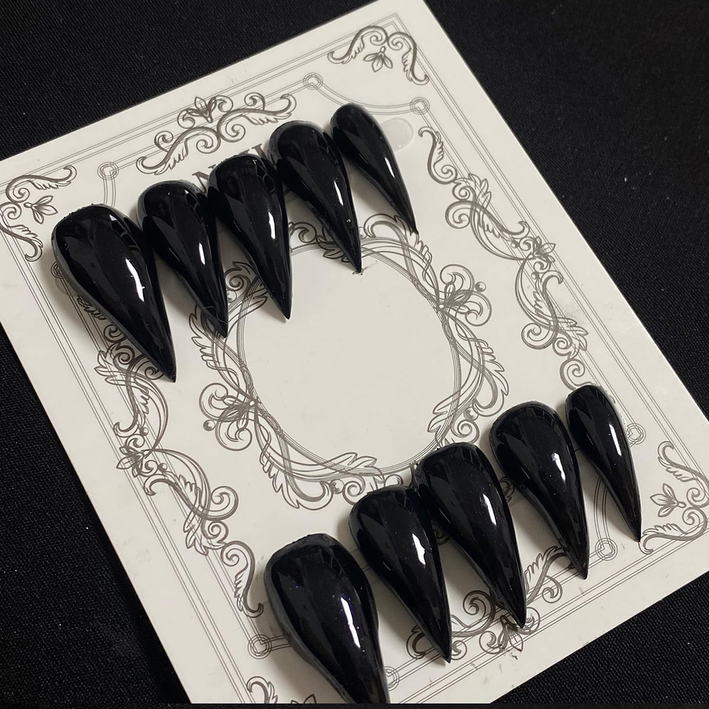 Eagle Claw Press on Nails Handmade Medium Stiletto Unique Thick Acrylic Nails Black Talon False Nails Cat Claw Glossy Glue on Nail Solid Colour Curved Sturdy Nail Art 10Pcs(S)