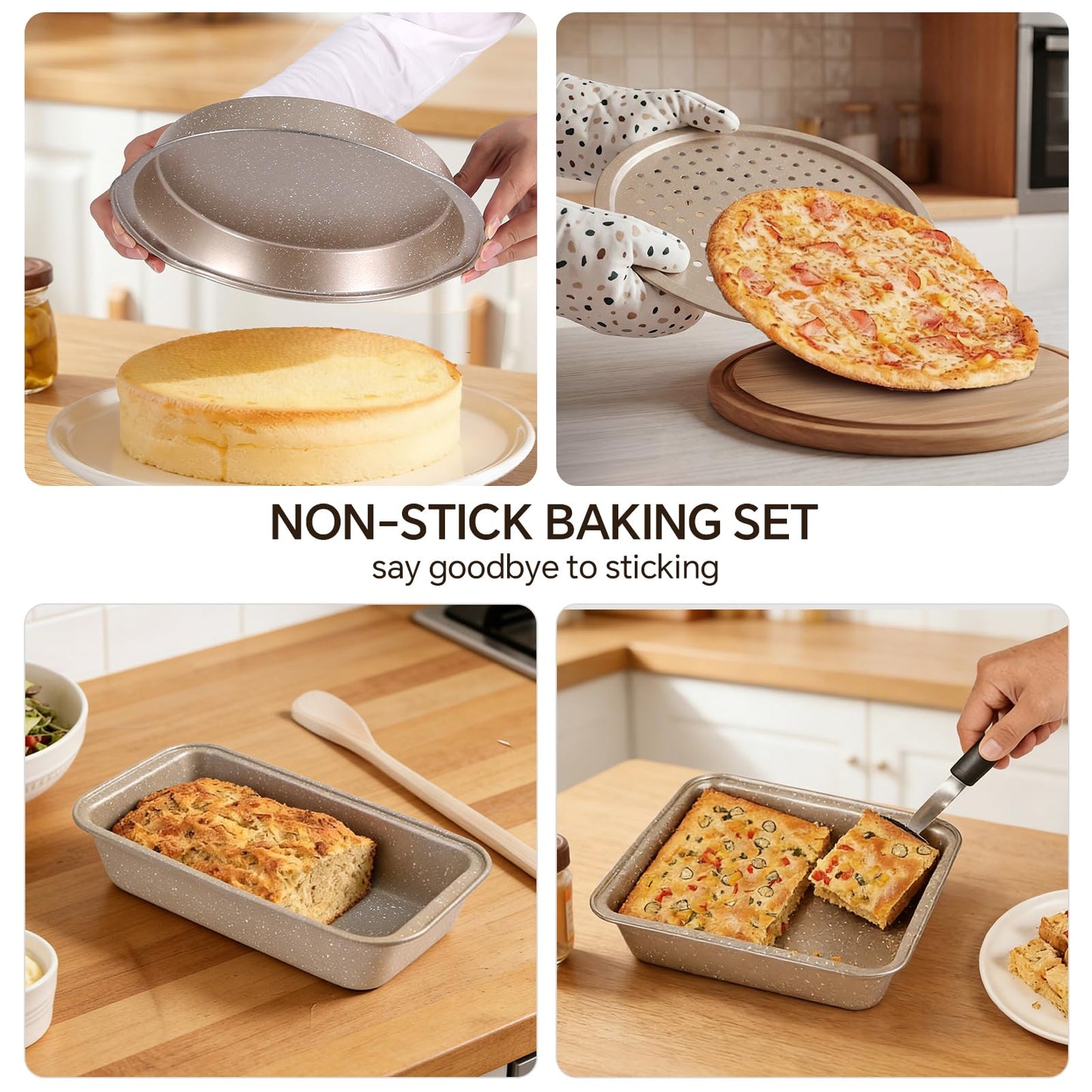 FLAREFX 11 Piece Baking Set | Nonstick & Non Toxic Bakeware Sets Baking Pans Set | Carbon Steel Baking Supplies Include Notebook, Cookie Sheets, Roasting Pan, Muffin Pan, Cake Pan, Pizza Pan, Loaf Pan