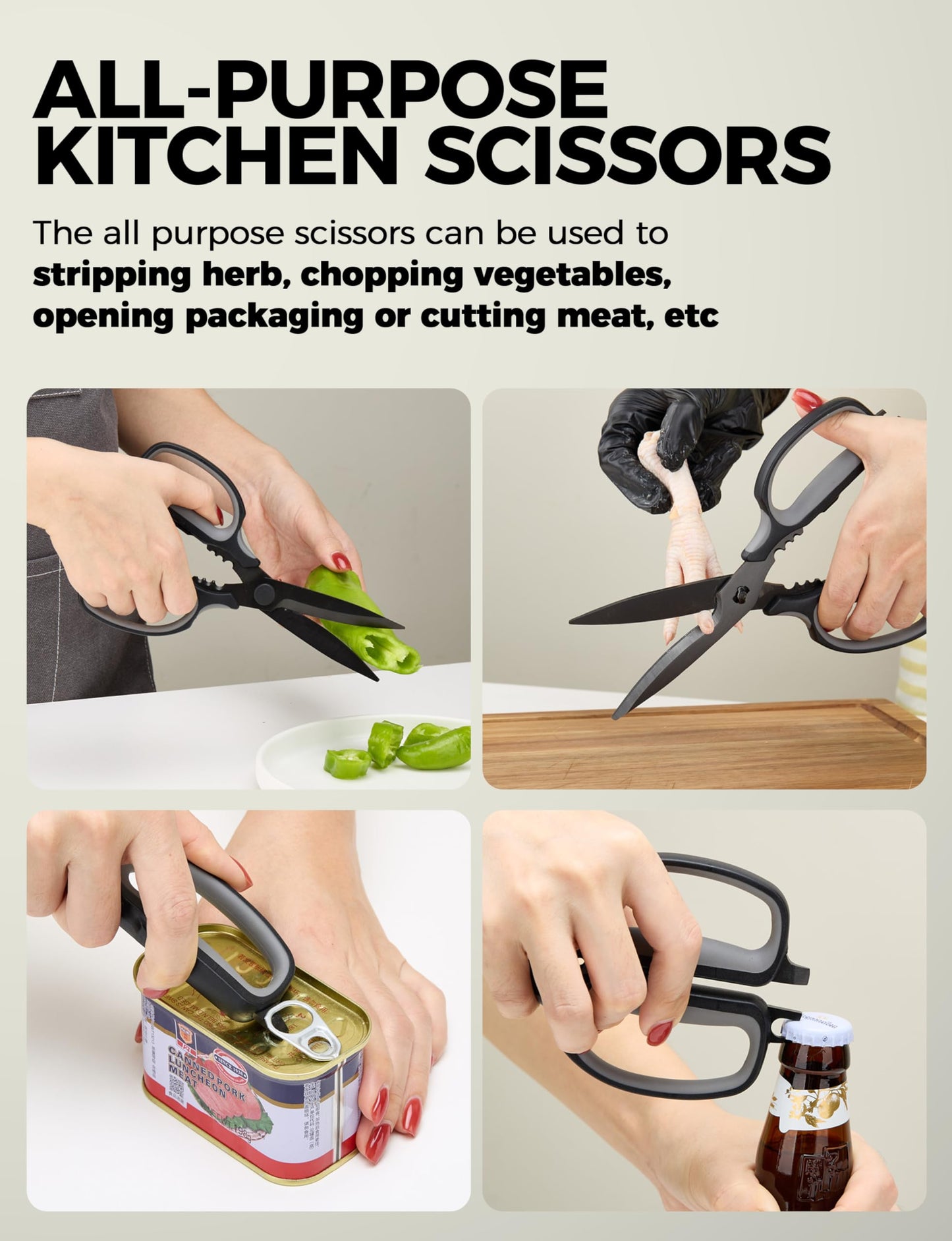 MATRLVIBE Heavy Duty Kitchen Shears, All Purpose Herb and Kitchen Scissors for food,Japanese 420J2 Stainless Steel,Titanium Coated, Detachable Blades and Soft TPR Handle,Dishwasher Safe