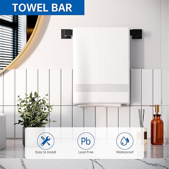 10-Piece Bathroom Hardware Accessories Set, 23.6 Inch SUS304 Stainless Steel Towel Bar Set, Wall Mounted Bathroom Towel Holders, Towel Hooks with Toilet Paper Holder
