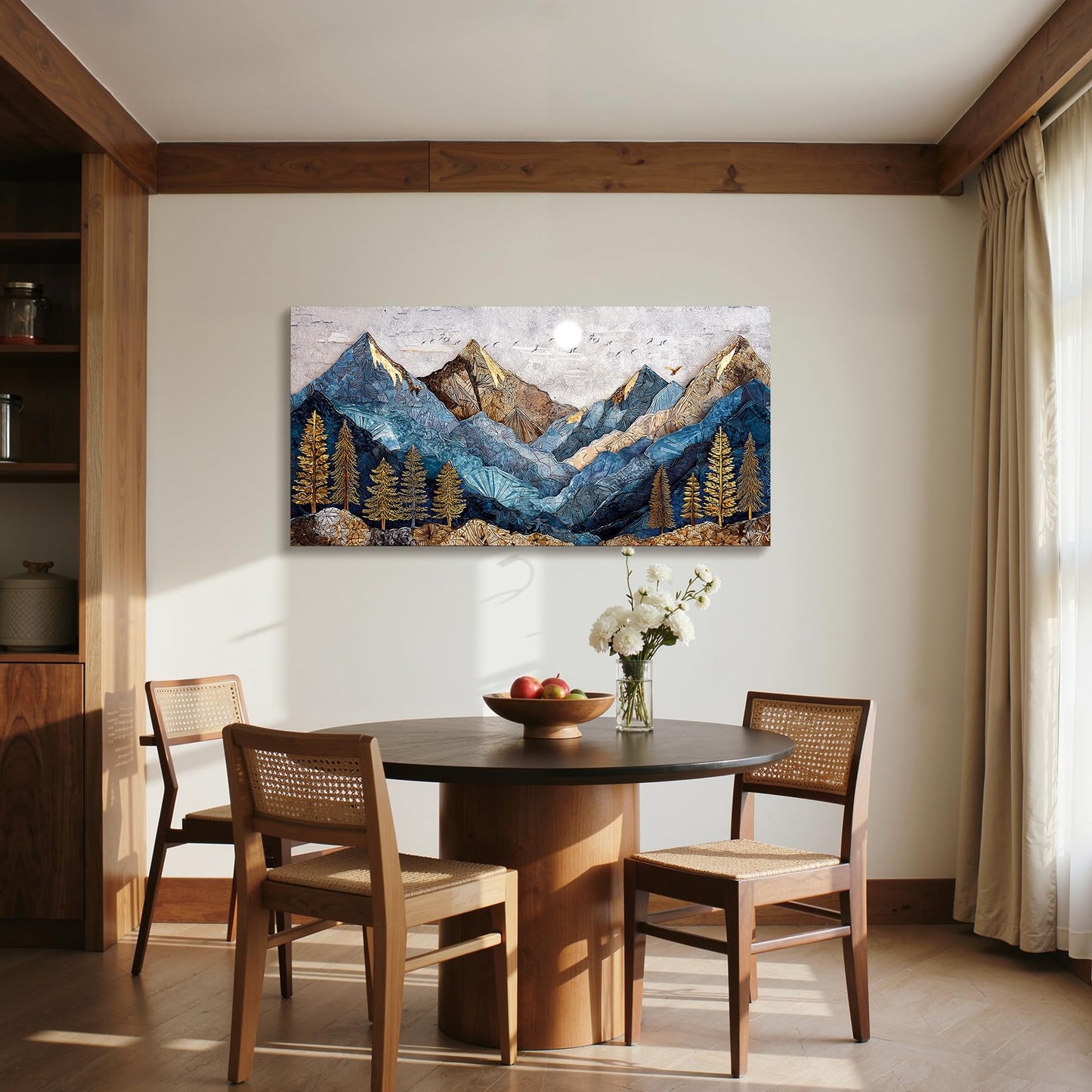 imjiayu Mountain Wall Art, Large Wall Decor, Landscape Wall Art, Modern Abstract Scenery Art, Rustic Picture Nature Prints, Blue and Gold Paintings for Living Room Bedroom Kitchen Home Office 20"x40"