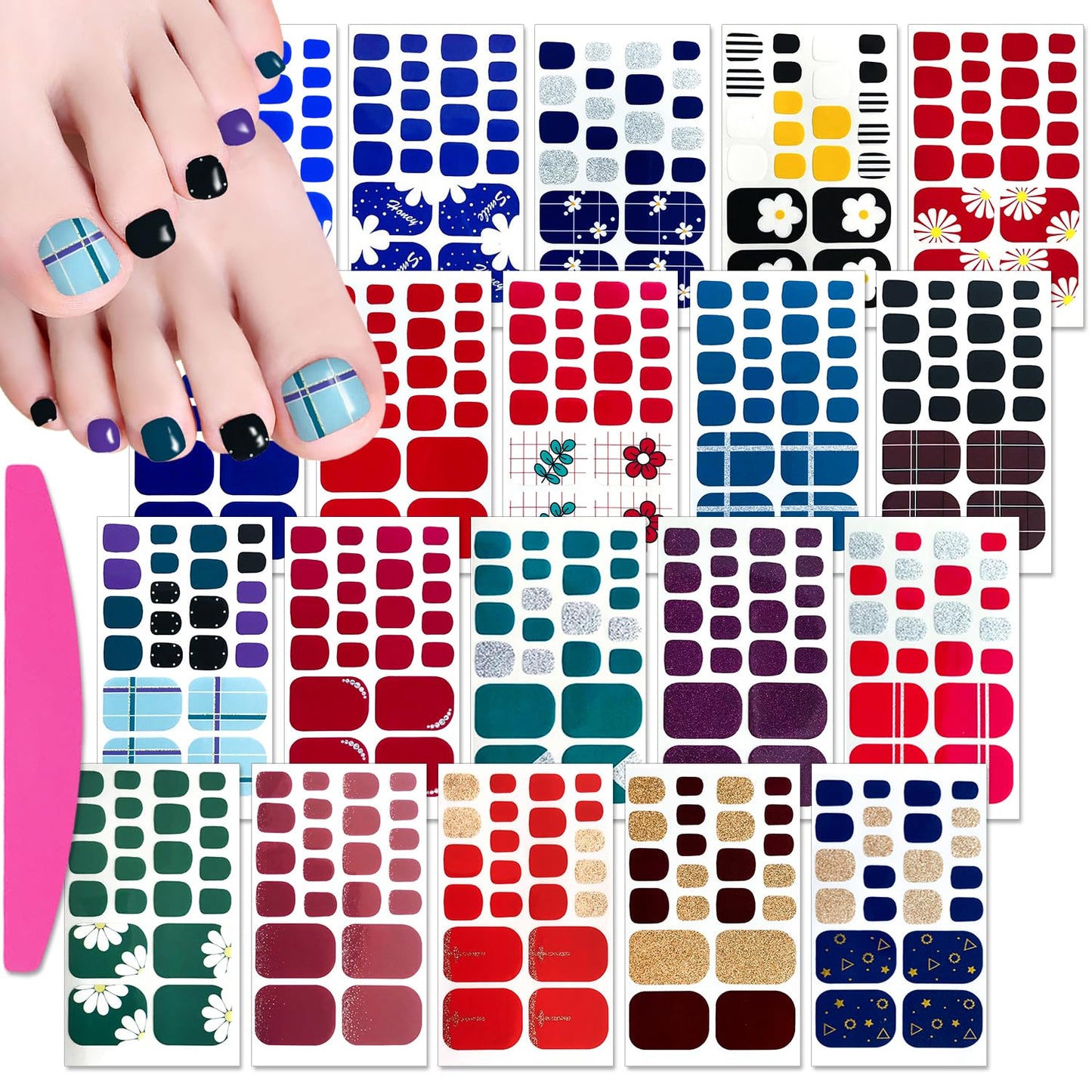 SILPECWEE 20 Sheets Toe Nail Polish Stickers Full Nail Wraps, Glitter Toenail Polish Strips for Women Self-Adhesive Toes Stickers Polish Gel Nail Strips with File