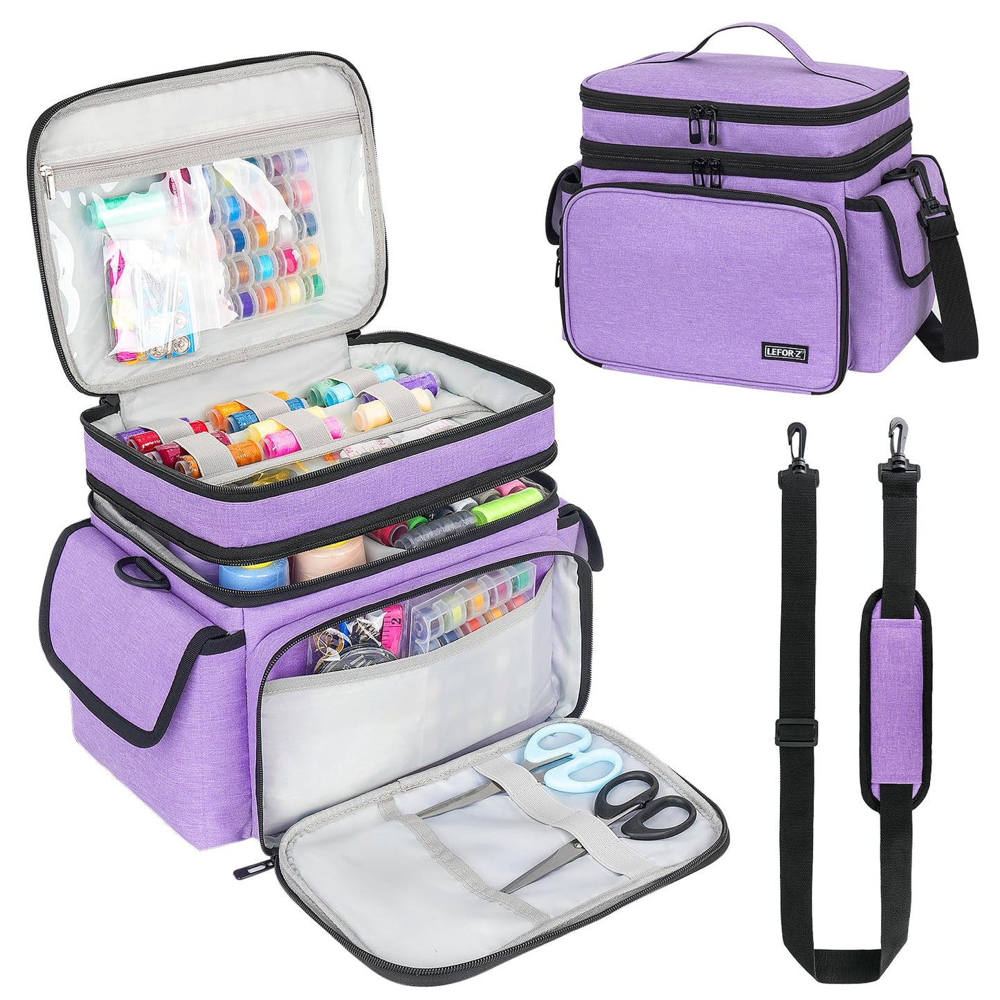 LEFOR·Z Sewing Supplies Organizer Storage Bag,Double-Layer Protable Travel Sewing Basket for Sew Accessories & Tools,Purple(Bag Only)