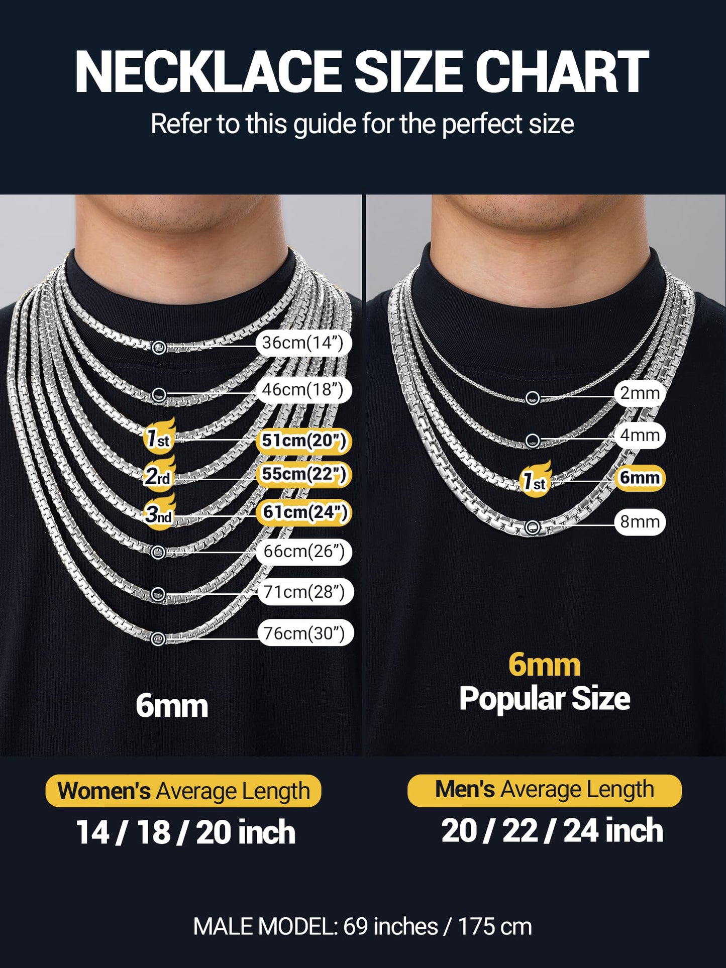 PROSTEEL Stainless Steel Mens Chain No Tarnish & Durable Flat Box Hip Pop Mens Jewelry, with Gift Box