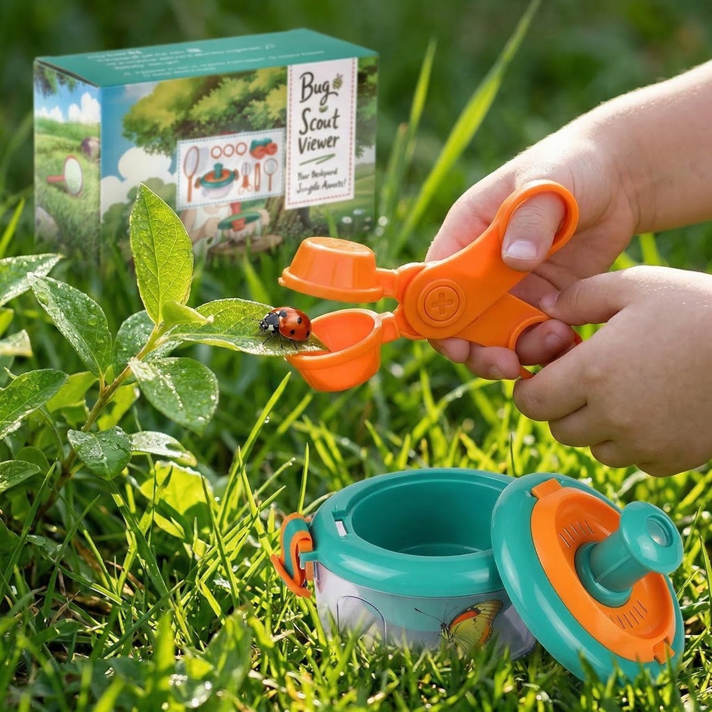 National Geographic Bug Catcher Kit for Kids - Kids Bug Habitat with Magnified Viewer, Bug Box, & Tweezers, Insect Habitat, Outdoor Toys, Bug Catching Kit, Bug Box (Orange 13 Pcs)