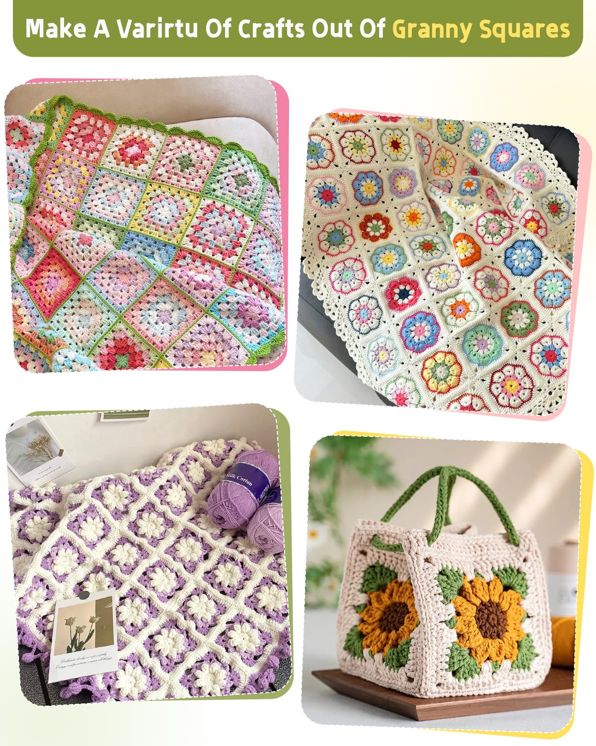 Katech Crochet Kit for Beginners-Crochet Kit for Adults Kids w/Step-by-Step Video Tutorials, Learn to Crochet 50 Pattern Granny Square Kit Crochets Starter Kits w/Upgraded Yarn-Zero Based Friendly