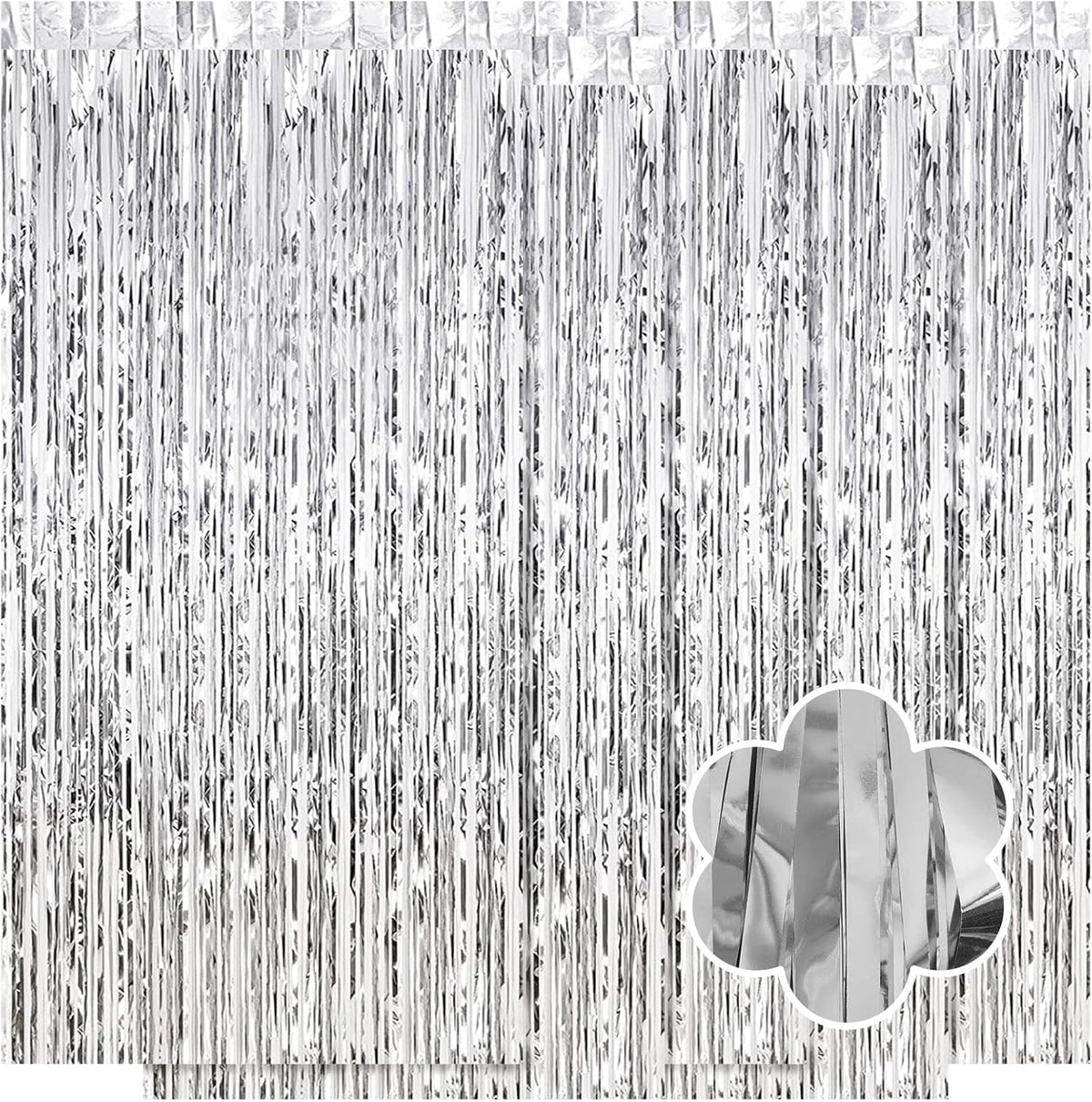 5 Pack Silver Foil Curtain Backdrop 3.2ft x 9.8ft Metallic Tinsel Foil Fringe Curtains Streamer Photo Booth Backdrop for Birthday Party Engagement Bachelorette Party Decorations (Silver)