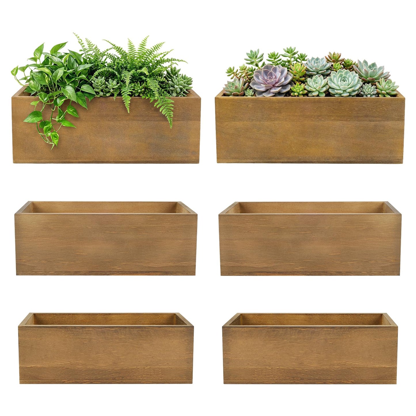 LEIFEOSH 6 Pcs Rustic Wooden Boxes for Storage, Decorative, Display, Arts & Crafts, Rectangle Wooden Crate Wood Planter Box Party Food Risers Nesting Box Wedding Table Centerpiece Home Decor, Brown
