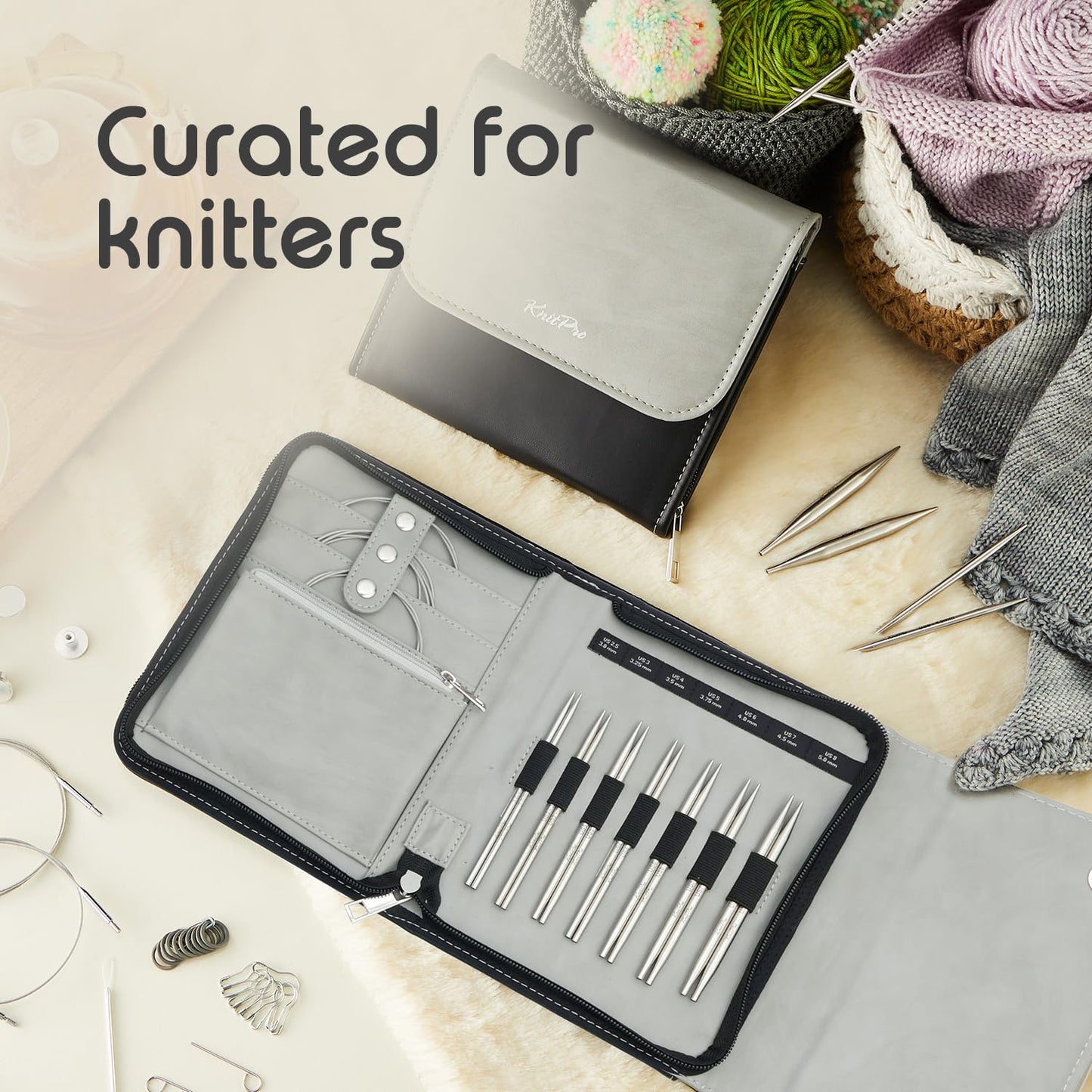 KnitPro Stelo Midi Normal Interchangeable Needle Set 5" (13cm) | 7 US Sizes (2.5 to 8)