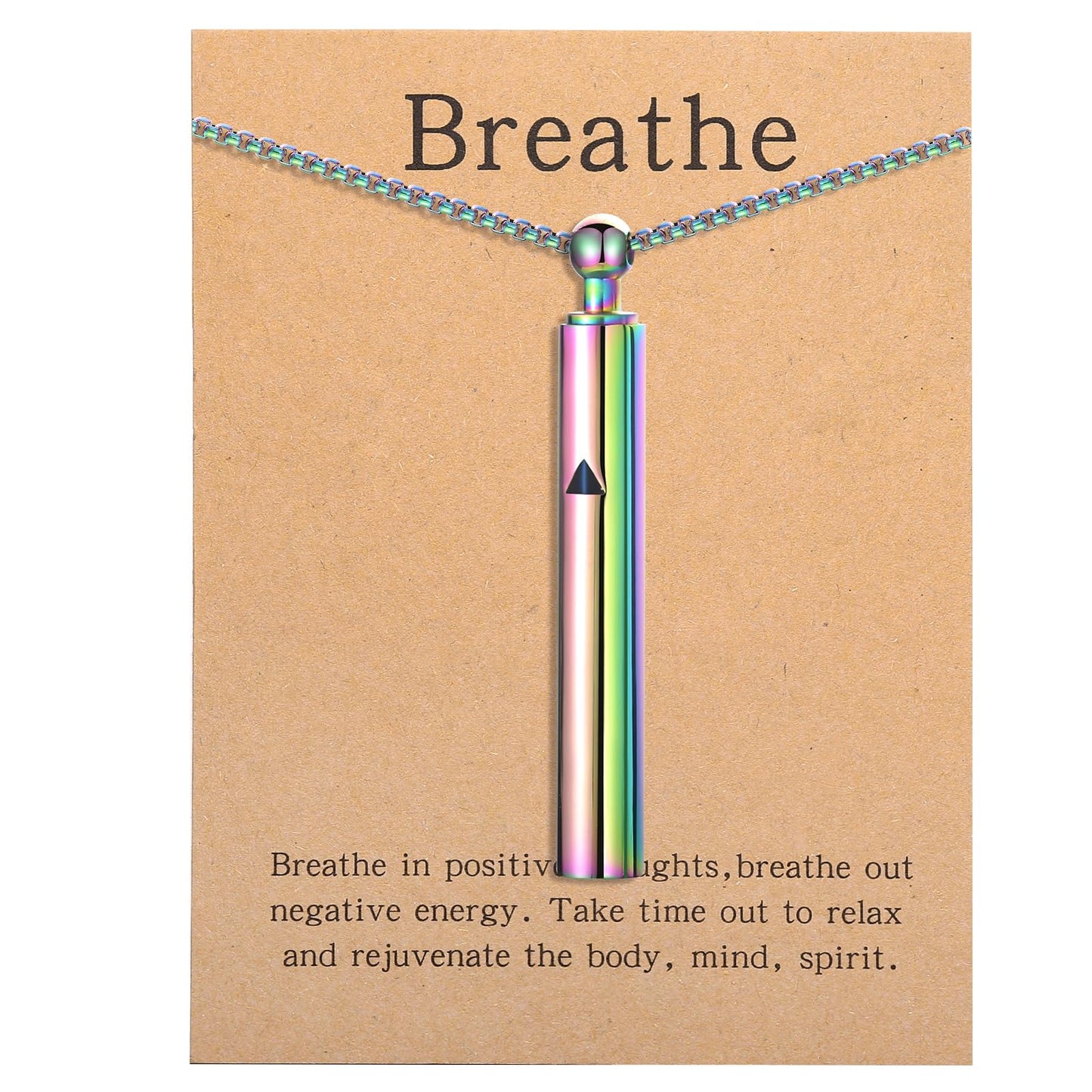 Anxiety Breathe Easy Necklace Mindfulness Breathing Necklace Breathlace Stainless Steel Pendant for Natural Calm & Stress Relief (Rainbow T)