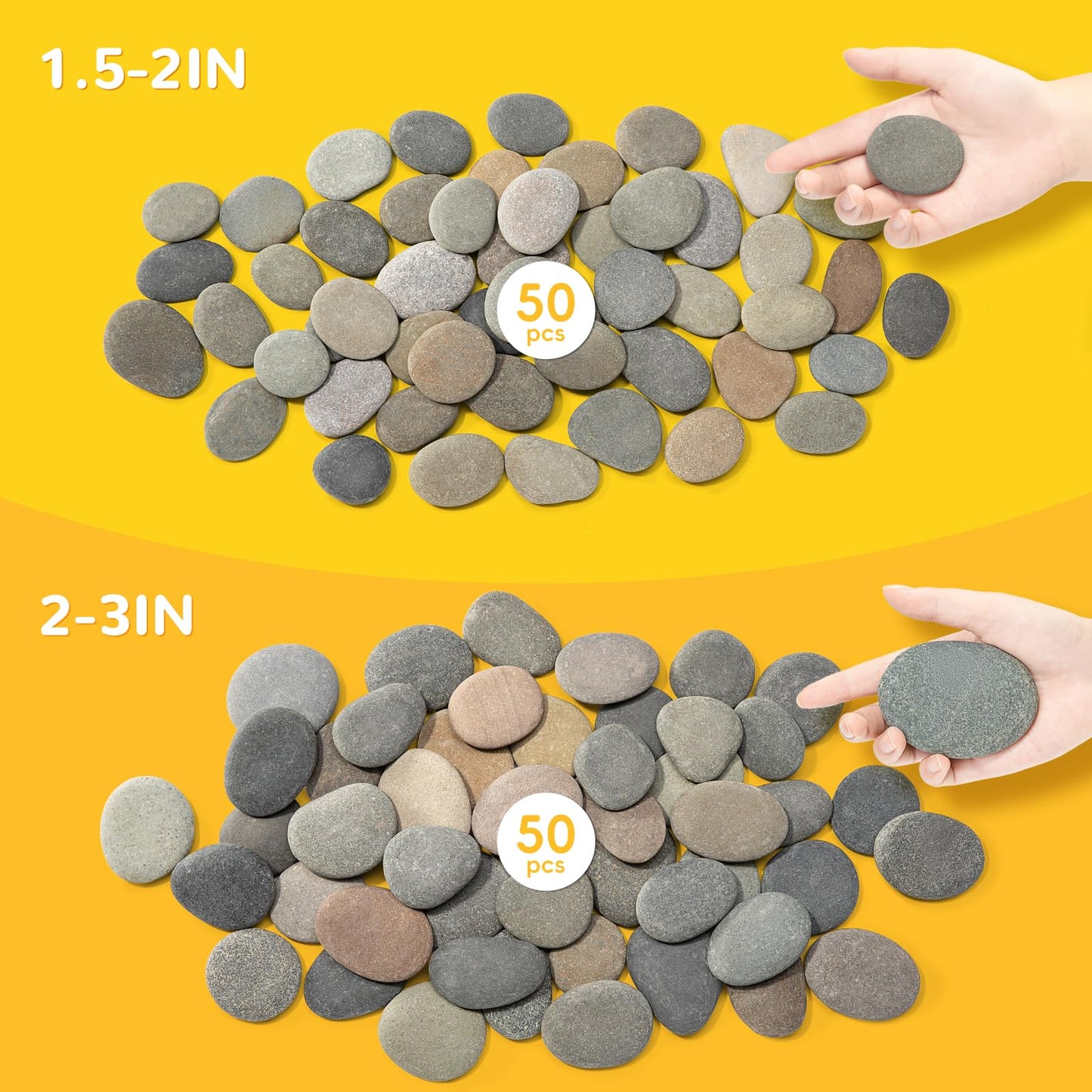 Simetufy 100pcs 1.5-3in River Rocks for Painting,2 Sizes Flat Smooth Rocks for Arts & DIY, Kindness Rocks, Paint Stones for Craft (50pcs Each Size: 1.5-2in, 2-3in)