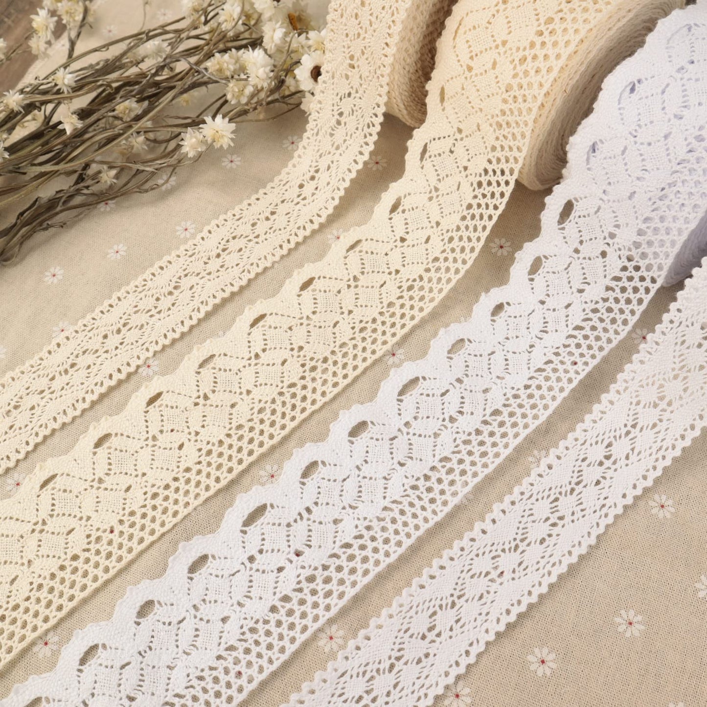 White Lace Ribbon 11 Yards Cotton Lace Trim Crochet Sewing Lace for Crafts, Gift Package Wrapping, Bridal Wedding Decoration, Scrapbooking Supplies