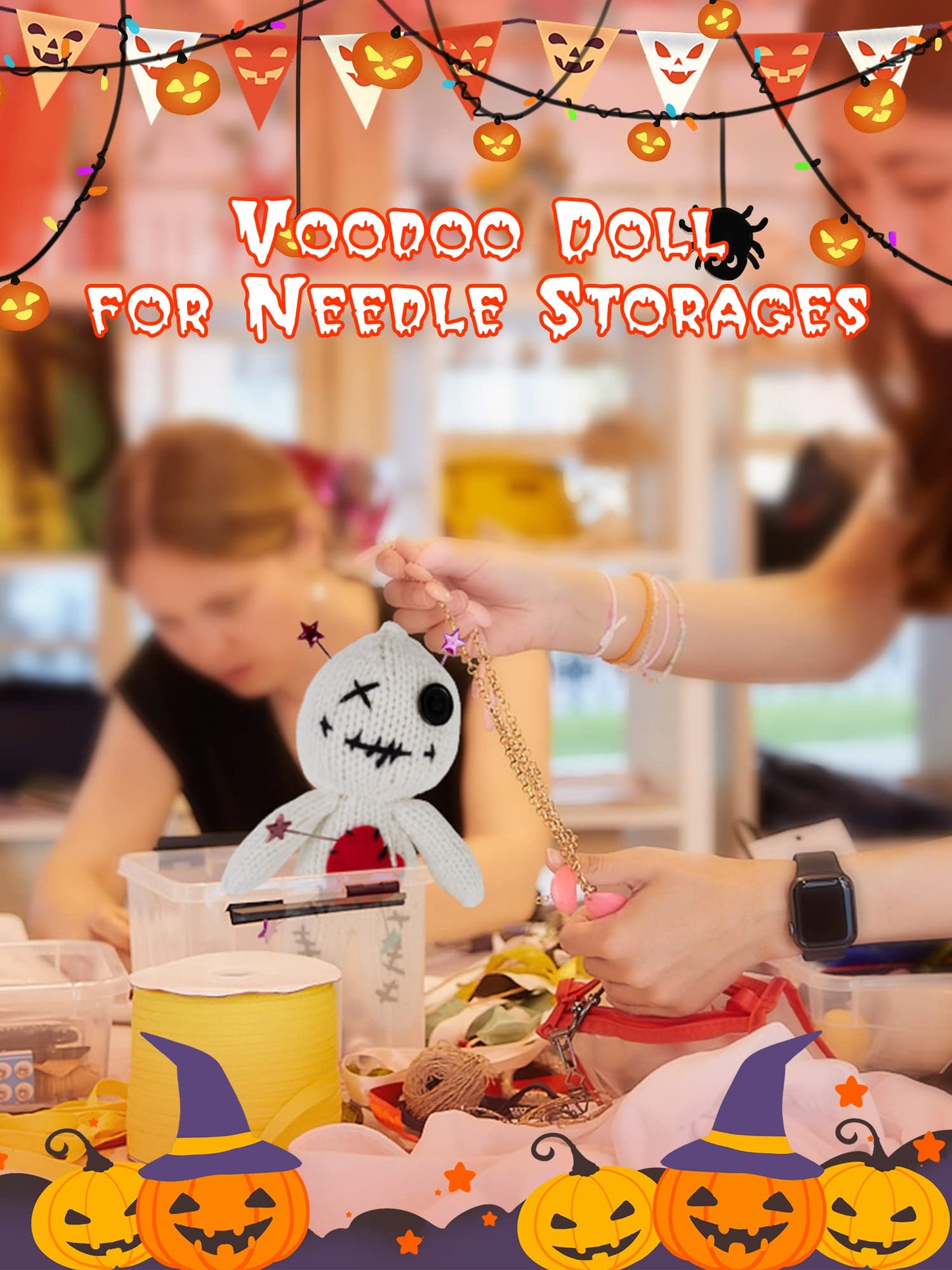 PATYGR 19 Pcs Voodoo Dolls Set with Creepy Doll Halloween Scray Ghost Plush Pin Holder Horror Unique Funny Christmas Ornaments Fidget Toys Gift(Knitwear,White)