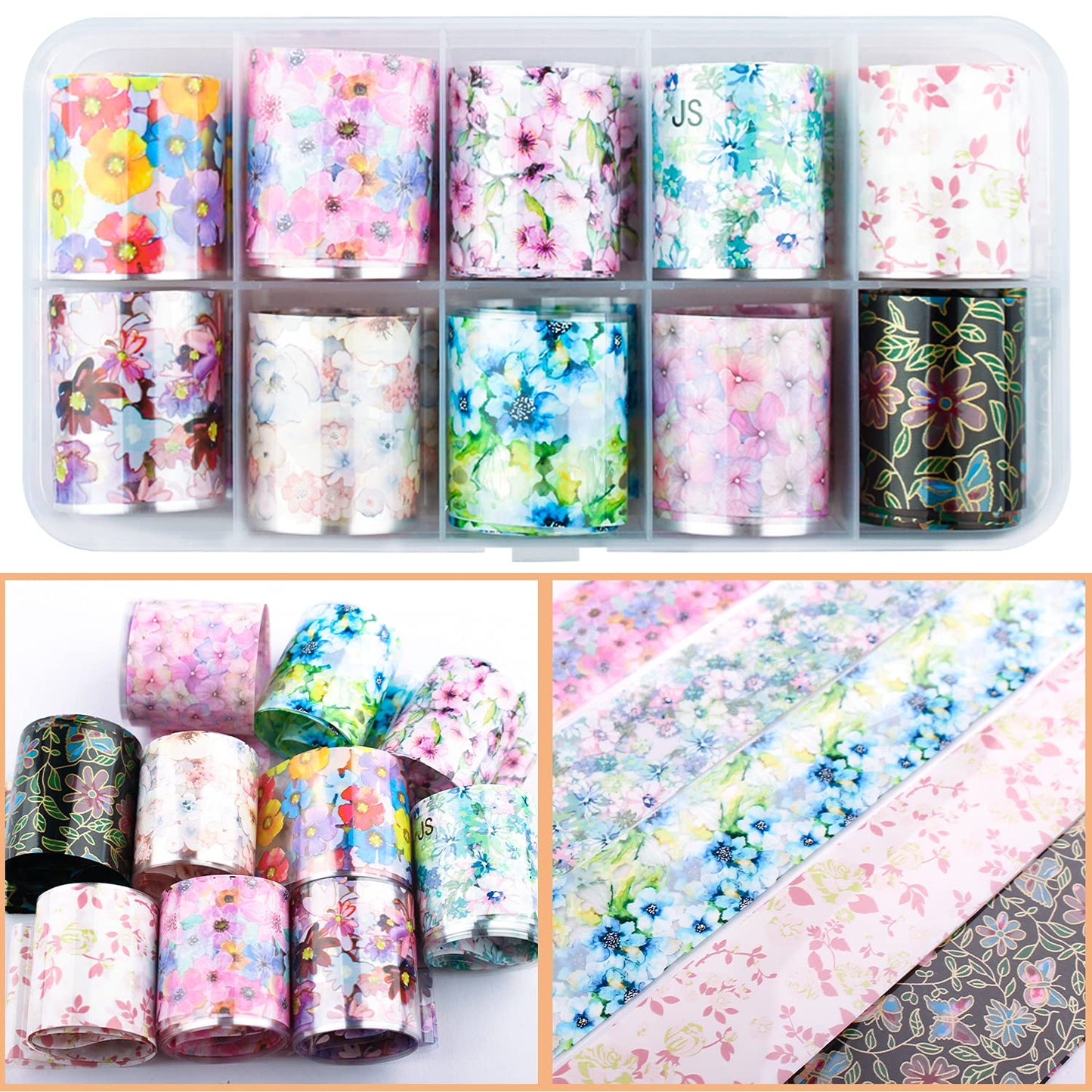 Nail Foil, DANNEASY 30 Rolls Nail Art Foil Transfer 3D Flower Stickers for Nails Blossoms Foils Nail Wraps for Nails Art Decorations Manicure Supplies