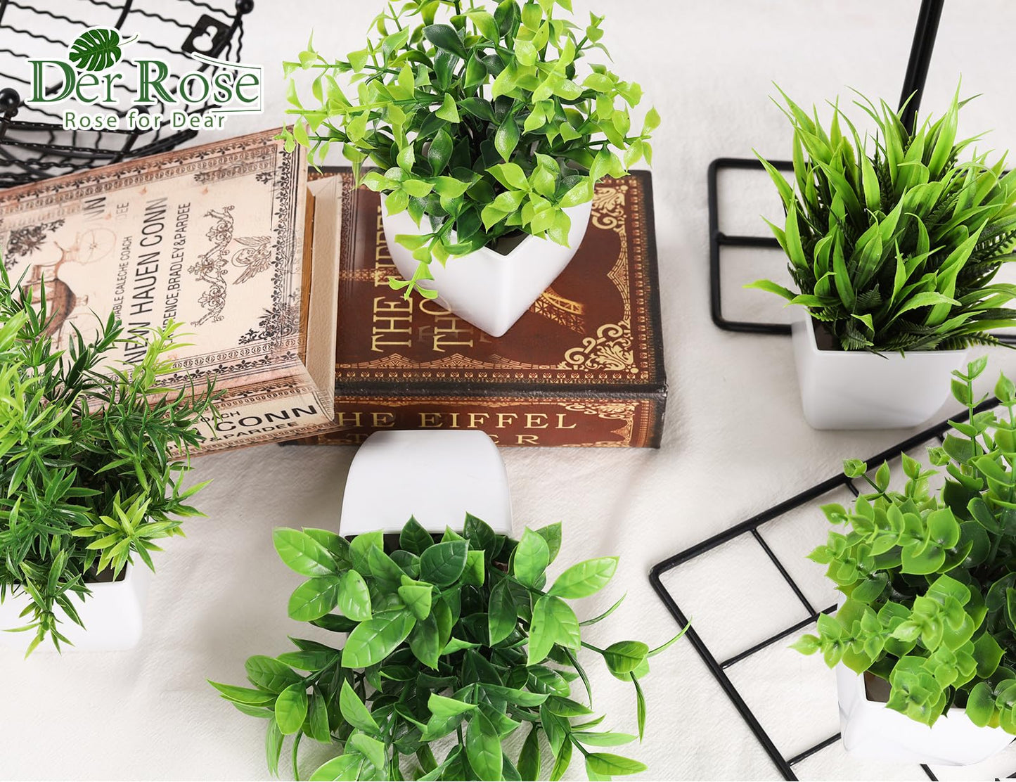 Der Rose 6 Pack Small Fake Plants Artificial Plants in Pots for Home Bthroom Bedroom Living Room Decor Indoor（Green）