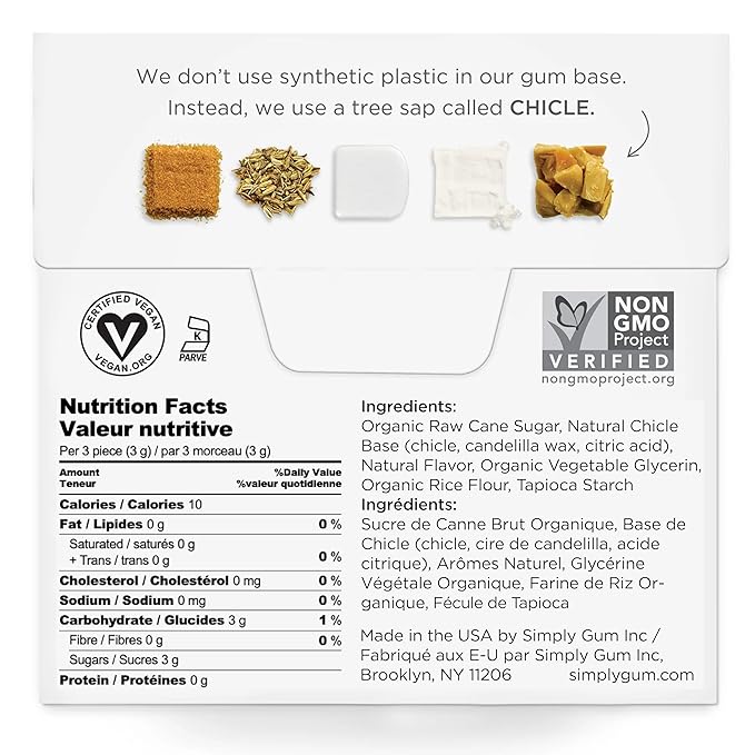 SIMPLY Gum Fennel, Plastic-Free Natural Chewing Gum, 6 Pack (90 Pieces) | Vegan, Kosher, Non GMO, Aspartame Free and Sorbitol Free