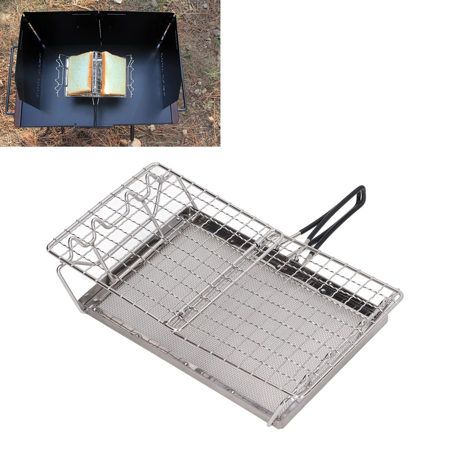 Topyond Portable Stainless Steel Camping Stove Toaster, Folding Outdoor Toaster Rack Holder Stable Structure with Handle for BBQ Camping Picnic