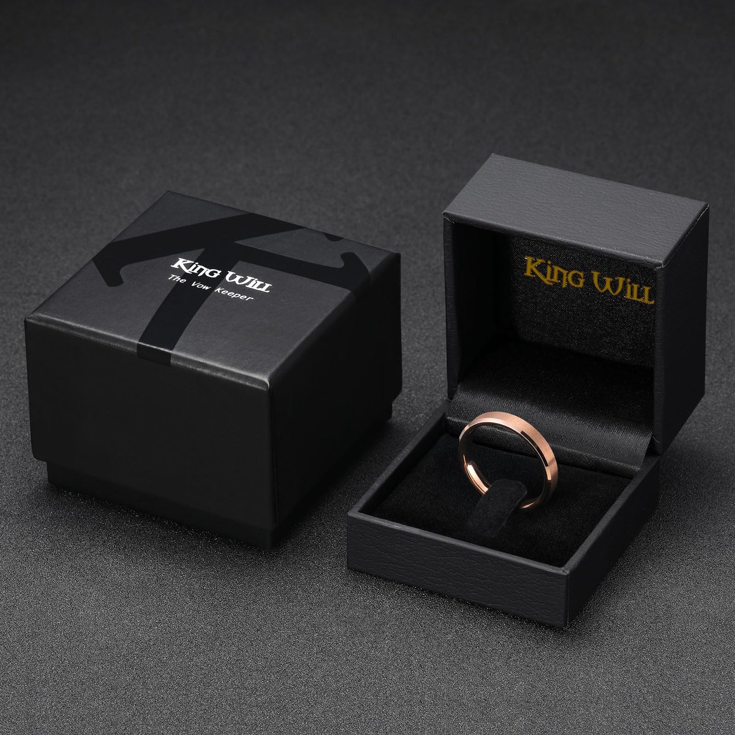 King Will Rose Gold Basic Tungsten Rings For Men Women 4mm Wedding Band Polished Edge Brushed Matte Promise Ring Comfort Fit, size 7