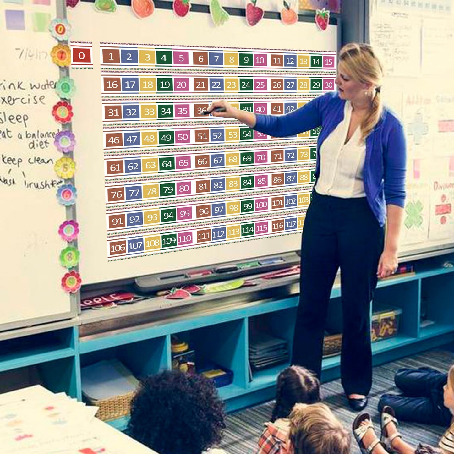 Number Line for Classroom Office Wall,Number Line Bulletin Board Border 0 to120 Laminated Number Line Strips Chalkboard Brights Number Line Math Poster Classroom Study Room Decorations for Teachers