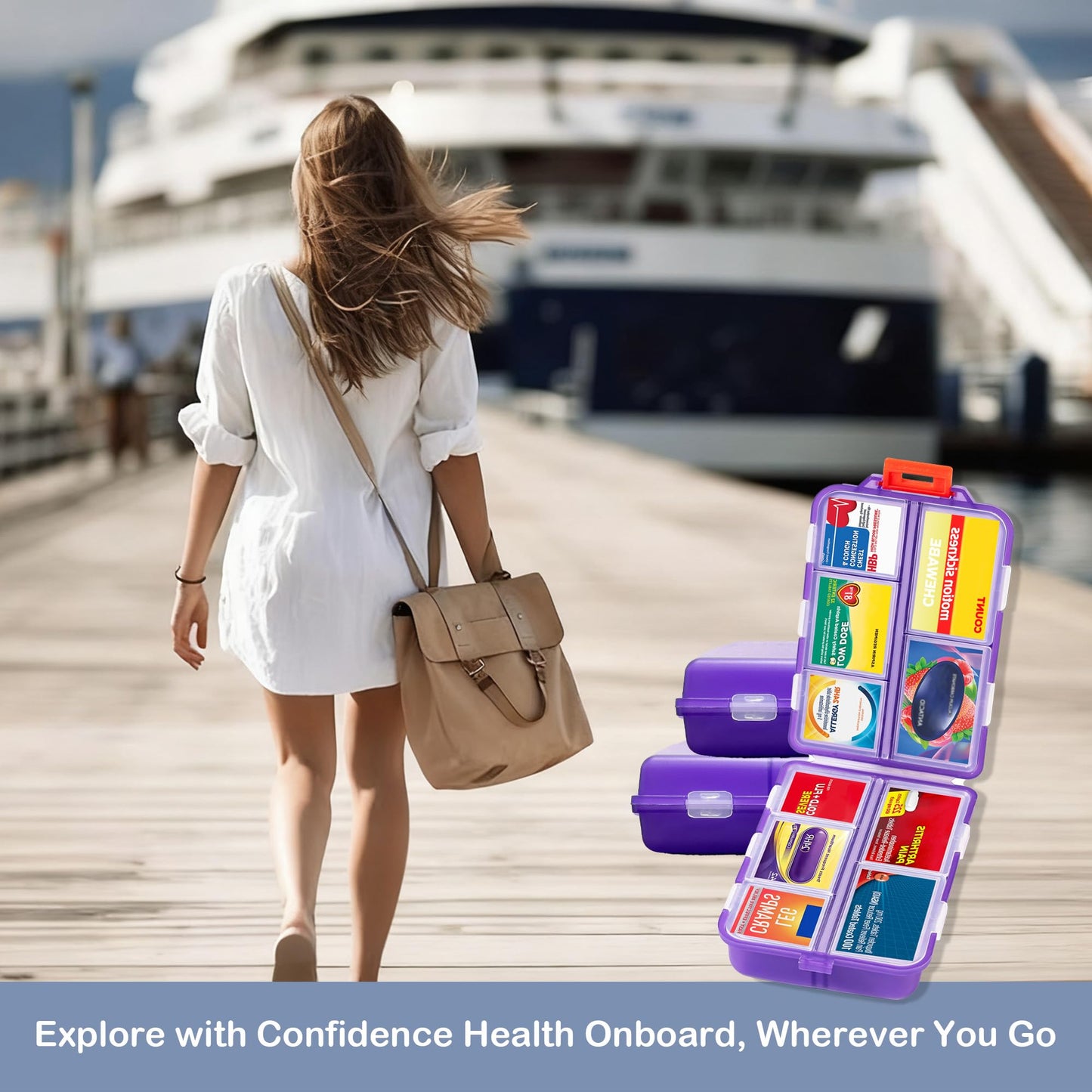 2026 New Extra Large Pill Box with Medicine Labels Travel Essentials Daily Med Container Mini Medication Organizer Storage Organizer Case 7 Day Pill Organizer(Purple)