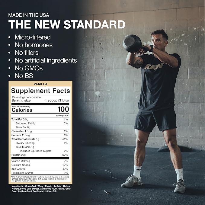RAW Whey Isolate Protein Powder, Vanilla (CBUM Itholate) - 100% Grass-Fed Sports Nutrition Powder for Muscle Growth & Recovery - Low-Fat, Low Carb, Naturally Flavored - 25 Servings