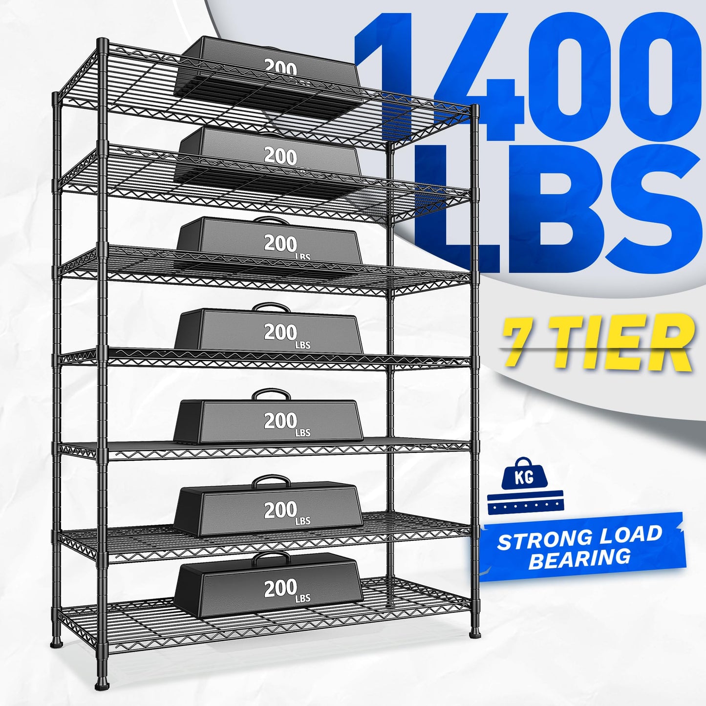 82.6H Metal Shelving Unit 7 Tier Storage Shelves Adjustable Wire Shelving Metal Wire Shelf Pantry Shelves Commercial Rack for Kitchen Pantry Utility Room Garage 45" W x 82.6''H x 13.5" D, Black
