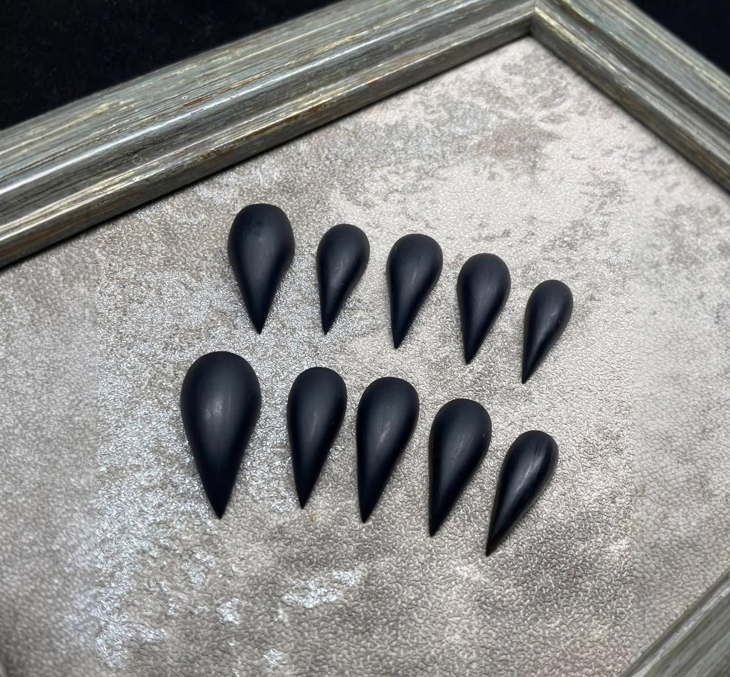 Black Press on Nail Medium Stiletto Fake Nails Handmade Eagle Claw Press ones Matte Unique Thick Acrylic Nails Cat Claw False Nails Full Cover Curved Stick on Nail 10Pcs(M)