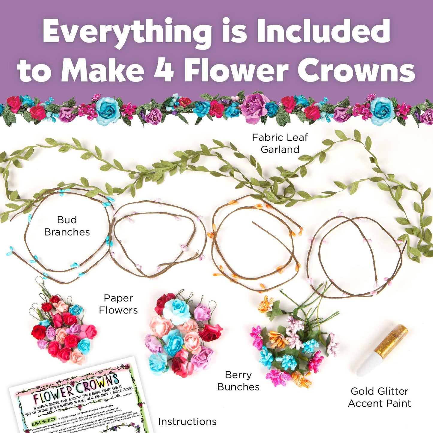Creativity for Kids Flower Crowns Craft Kit - Create 4 Hair Accessories & Spring Crafts (Ages 7+)