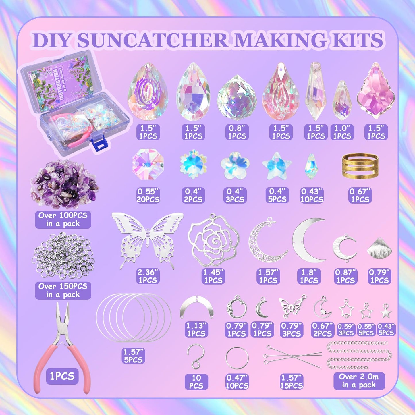 DIY Suncatcher Kit 400pcs Sun Catchers Making Kit Supplies Art and Crafts for Adults With Tutorial Hanging Prism Sun Catcher with Crystals for Window Home Garden Festival Decor Gifts (Butterfly)