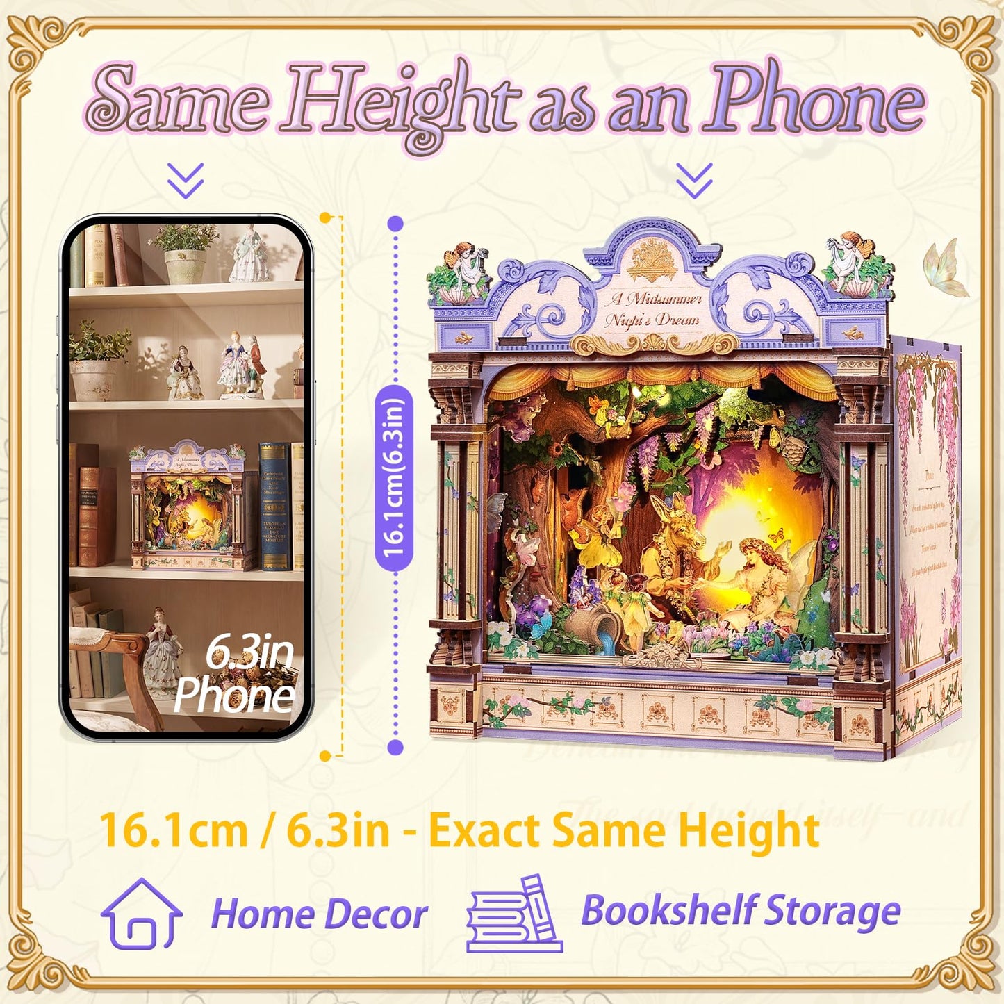 CUTEBEE DIY Miniature House Kit, 3D Wooden Puzzle for Adults, Book Nook Shelf Insert, Shakespeare Literary Gift, Enchanted Forest Miniature Theater Desktop Decor (A Midsummer Night's Dream)