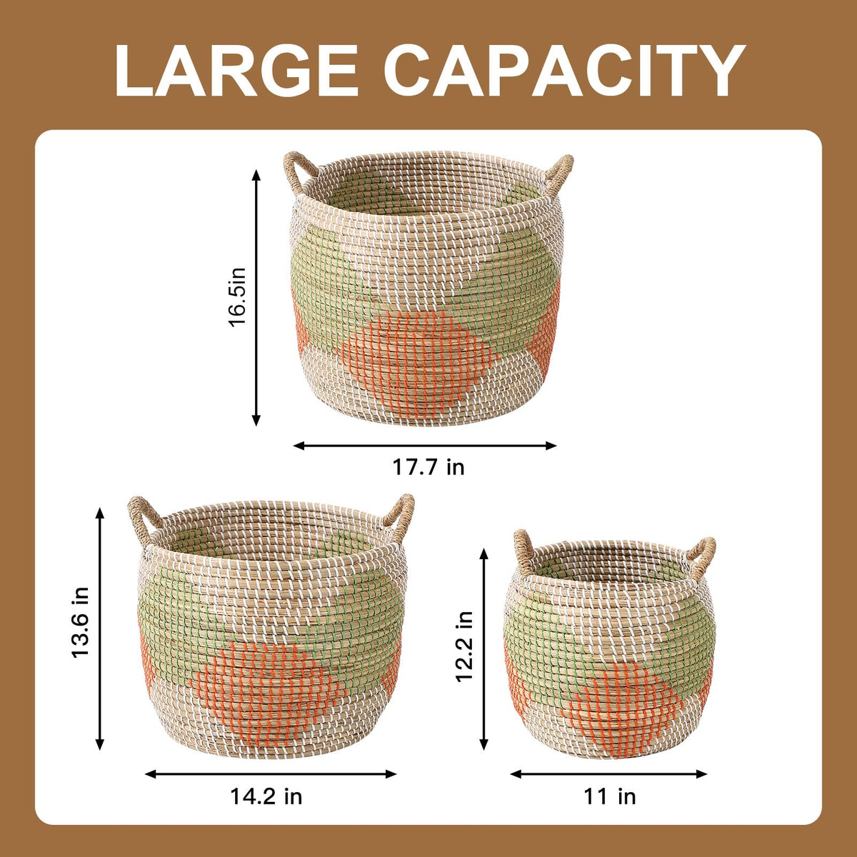 Handwoven Sea Grass Baskets Set of 3 (3 Count)