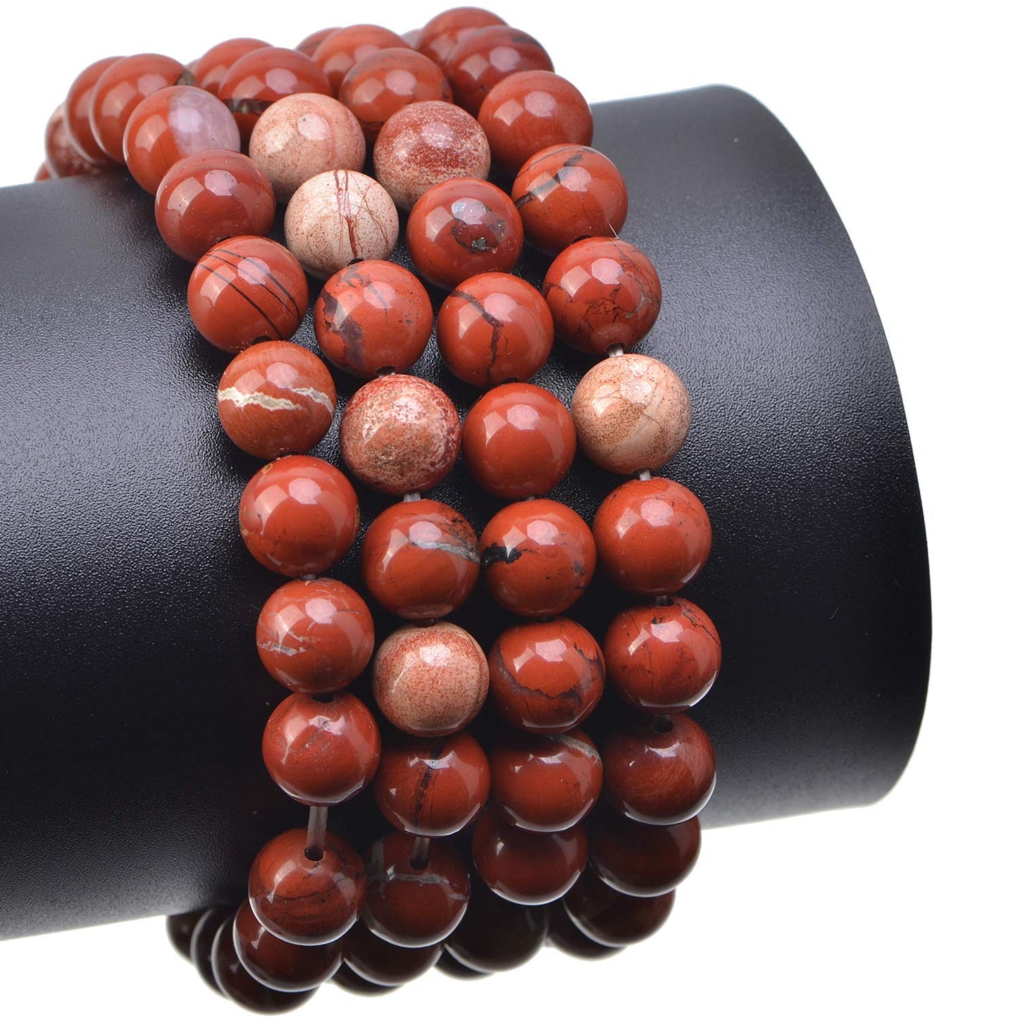 LPBeads 100PCS 8mm Natural Red Jasper Gemstone Round Loose Beads for Jewelry Making with Crystal Stretch Cord