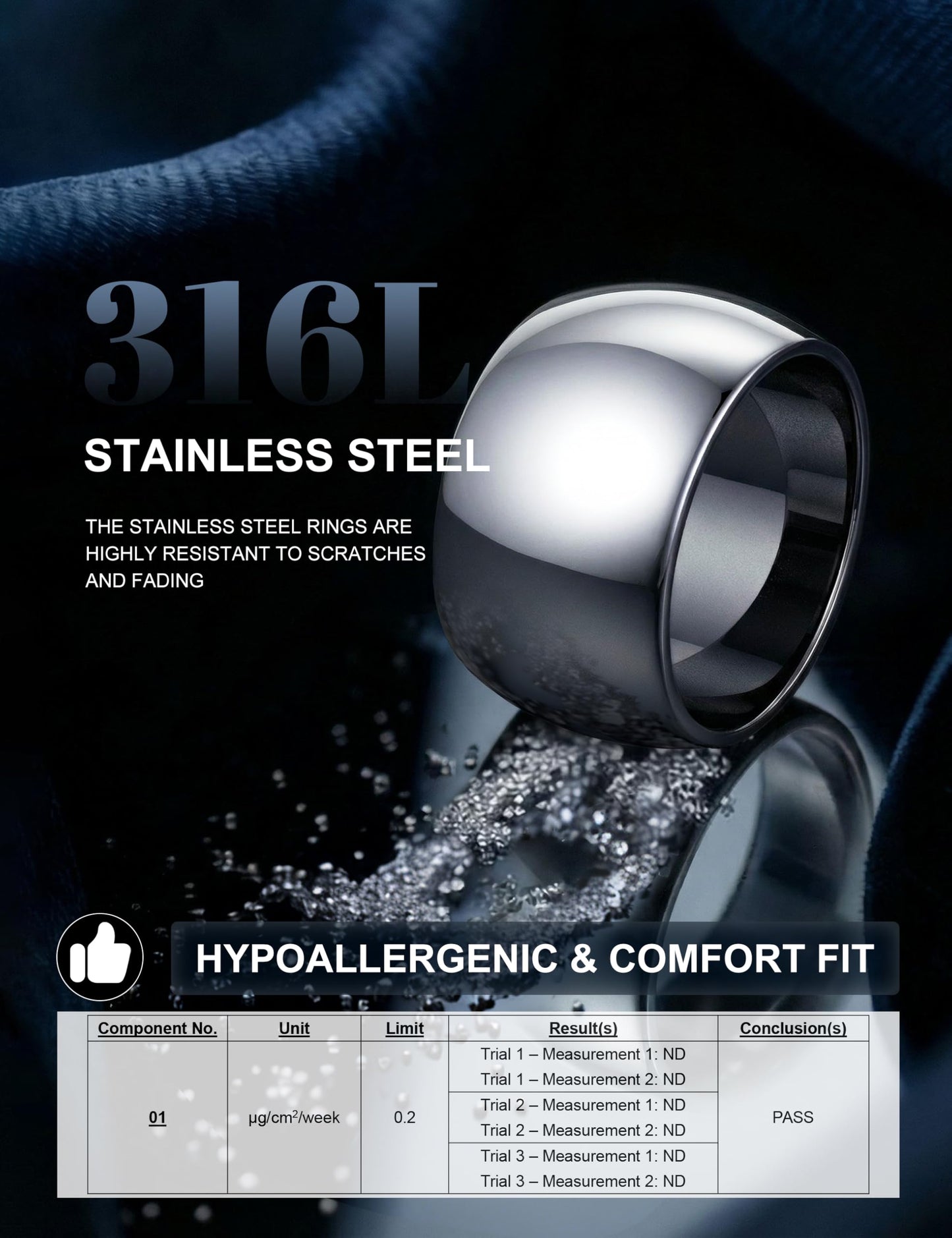 Florideco 12mm Stainless Steel Ring Wedding Bands for Women Mens Ring Wedding Band Plain Dome High Polished Size 6