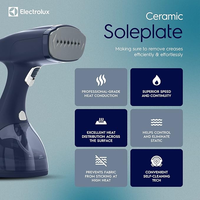Electrolux Steamer for Clothes, LX15003 Portable Handheld Fabric and Garment Steamer Iron Press Wrinkle Remover with Lint Remover & Fabric Brush – Blue
