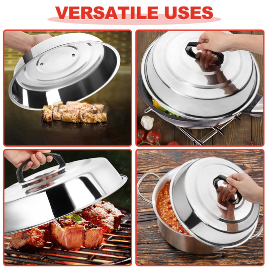 Round Basting Cover - 2 Pieces, 12.2 Inch Metal Steamer Dome Grill Accessories for Blackstone, Cheese Melting Dome for Griddle Cooking & Steaming, Good for Outdoor & Indoor