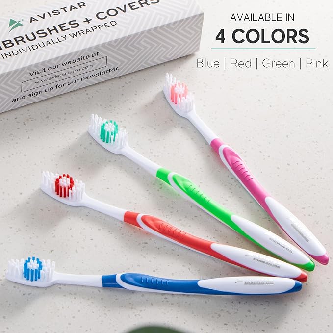 104 Pack Bulk Toothbrushes w/Cover Caps, Individually Wrapped Disposable Travel Toothbrush, Value Size, Long Lasting 3+ Months, Med-Soft Manual Teeth Brush Bristles, 4 Colors (Red Green Blue Pink)