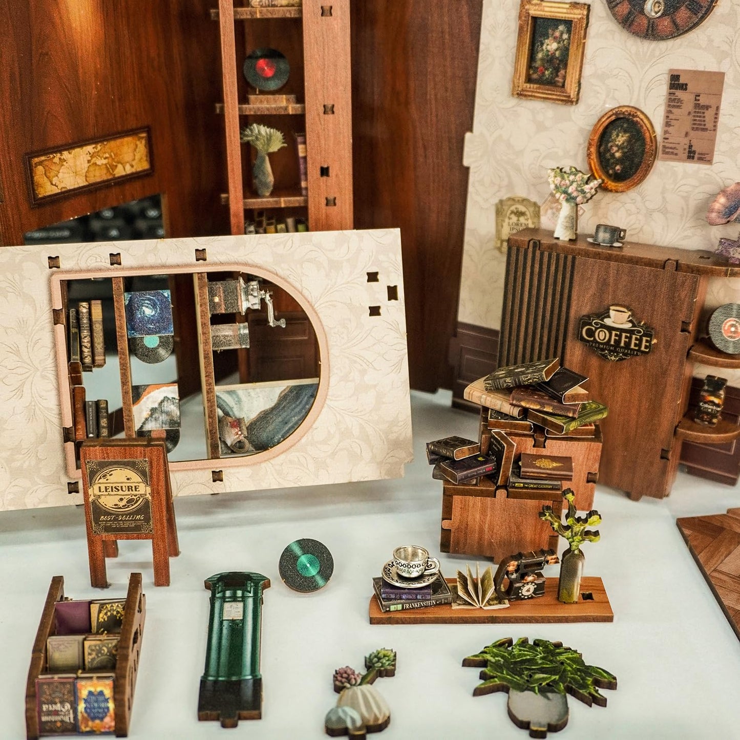 Roroom DIY Book Nook Kit, DIY Dollhouse Bookshelf Insert Decor Alley,3D Wooden Puzzle with LED Lighting Book Nook Wood Bookend Model Building(SQ45)