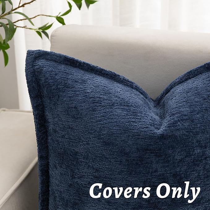Navy Blue Decorative Throw Pillow Covers 12x20 Inch Set of 2 Cozy Soild Chenille Cushion Cases Soft Textured Lumbar Couch Pillows Cover Boho Accent Farmhouse Pillowcases for Sofa Bed