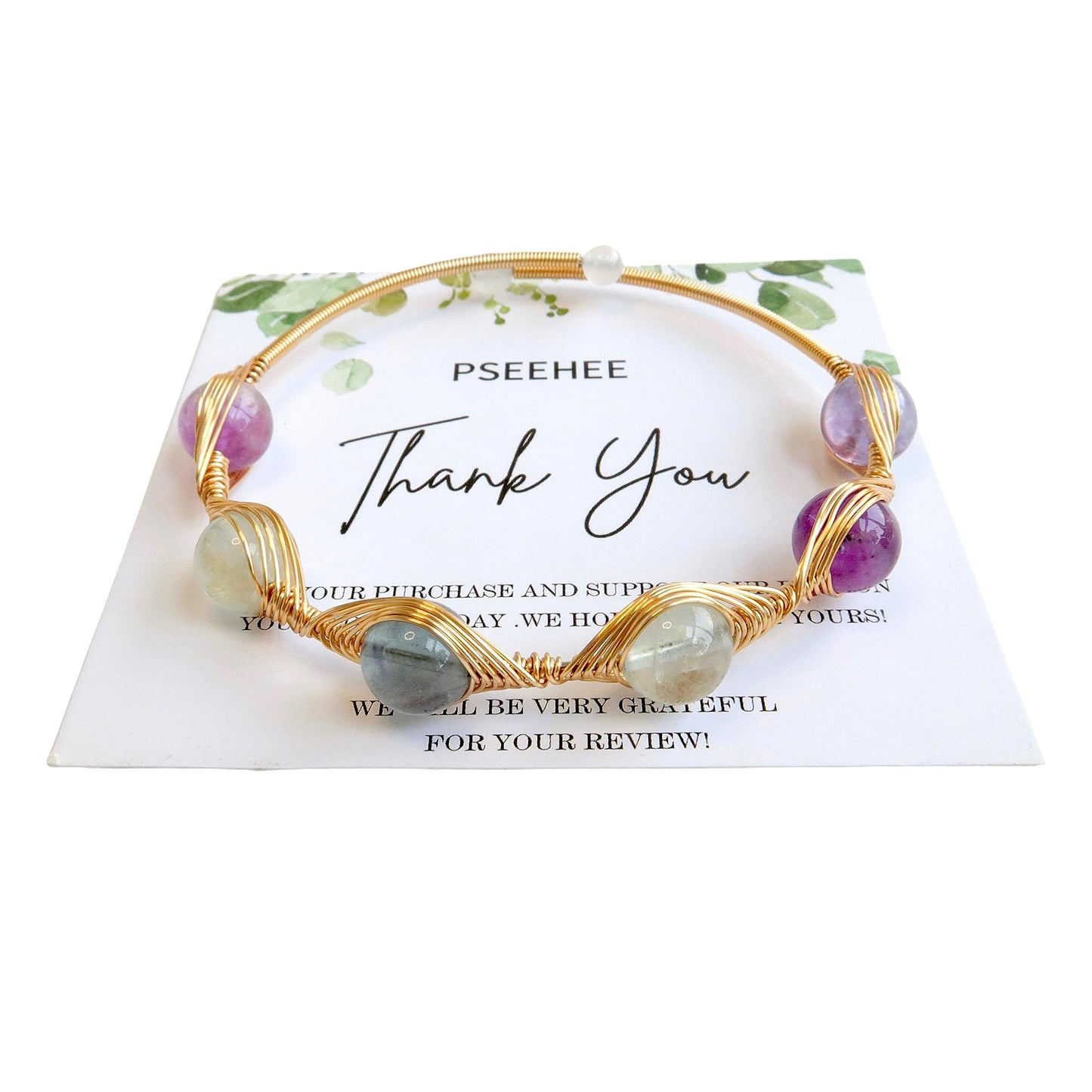 Handmade Genuine Rainbow Fluorite Stones 14k Gold Filled Wire Wrapped Bracelet, Evil Eye Birthstone Chakra Soothing Crystal Beads Adjustable Bangle Cuff Jewelry Gift for Women