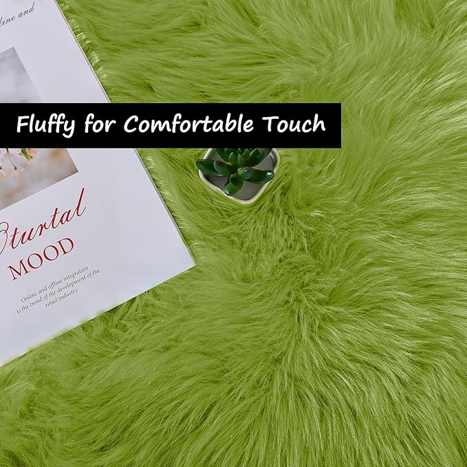 Goolela Lime Green Fluffy Fur Rug 3x5 for Bedroom Playroom Bedside Fuzzy Furry Faux Sheepskin Rug Shag Décor Rectangle