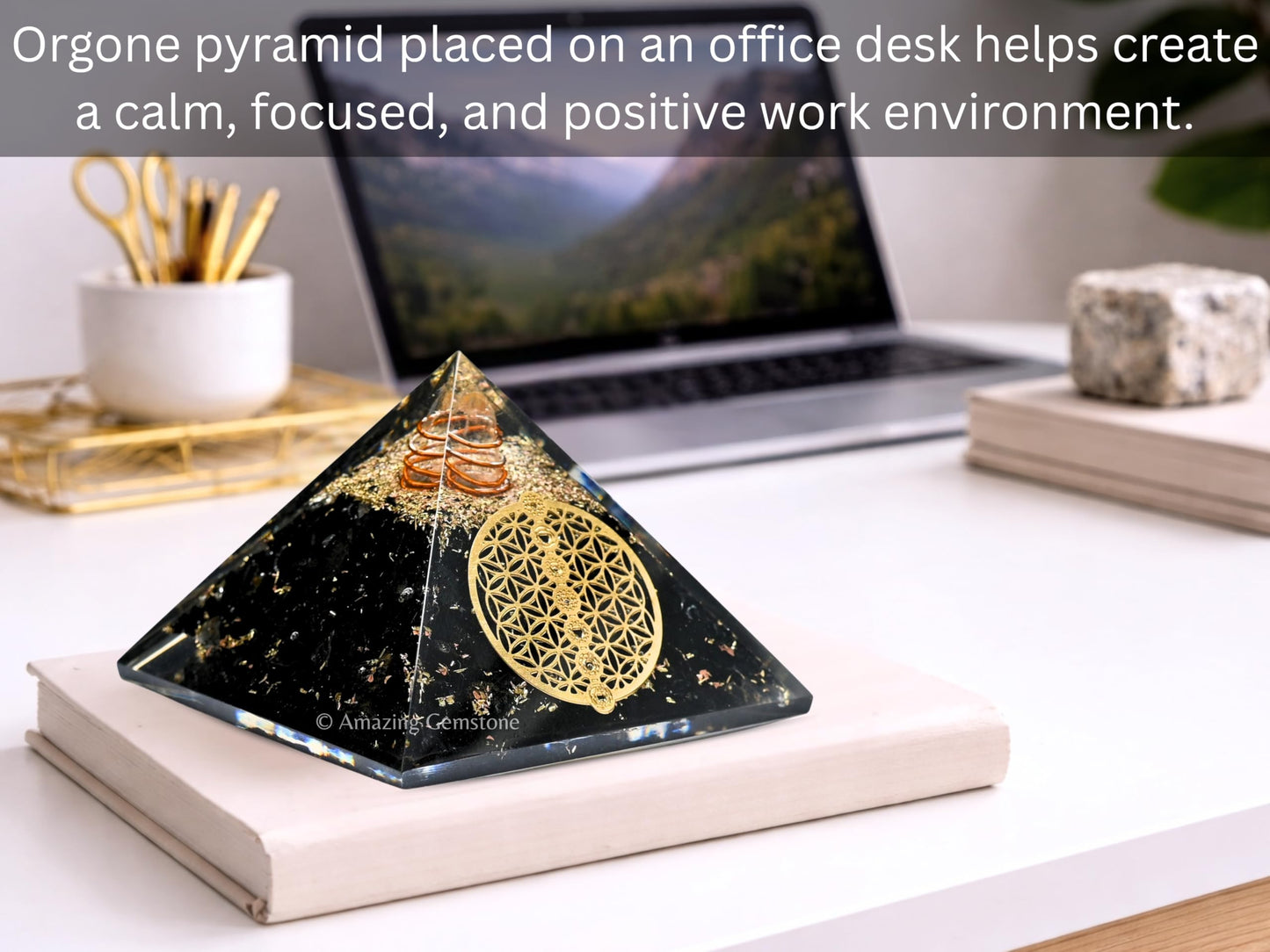 Amazing Gemstone Large Black Tourmaline Orgone Pyramid Crystal, Chakra Flower of Life Orgonite Pyramid - Positive Energy Healing