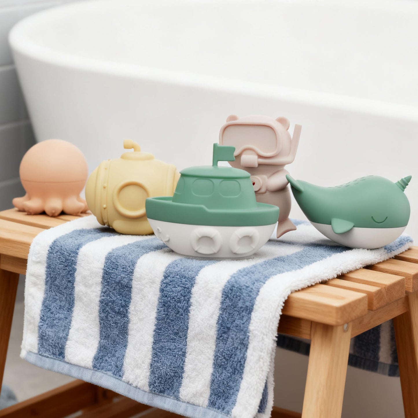 MarcZero Ocean Silicone Bath Toys 8Pcs for Toddlers Kids Babies,Bathtub Water Toys,Soft Squeezable Easy-Grip Pool Toys Set (Green)