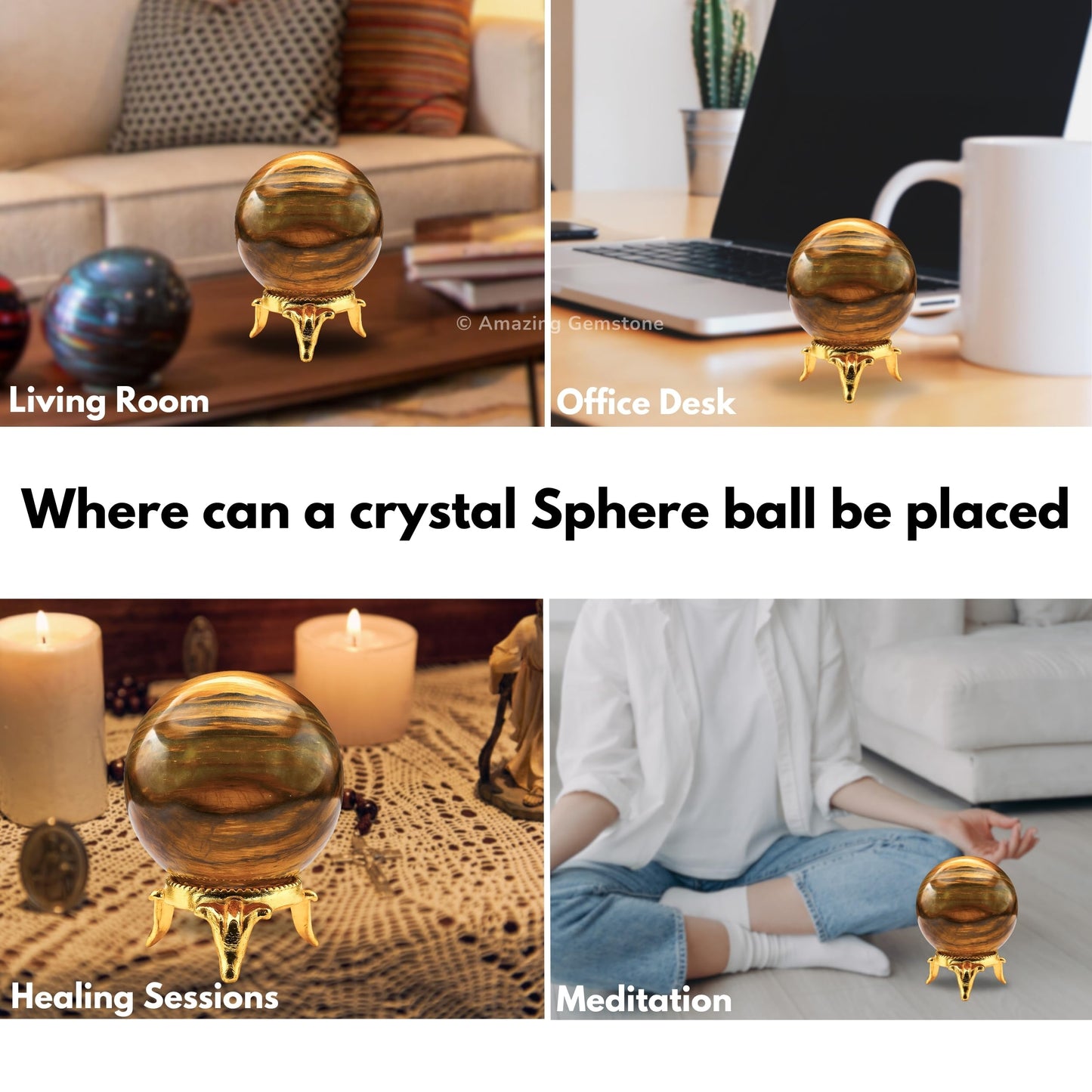 Amazing Gemstone Nellite Crystal Ball with Stand - 2 Inches Crystal Sphere Meditation Balls for Witchcraft and Decorative Balls