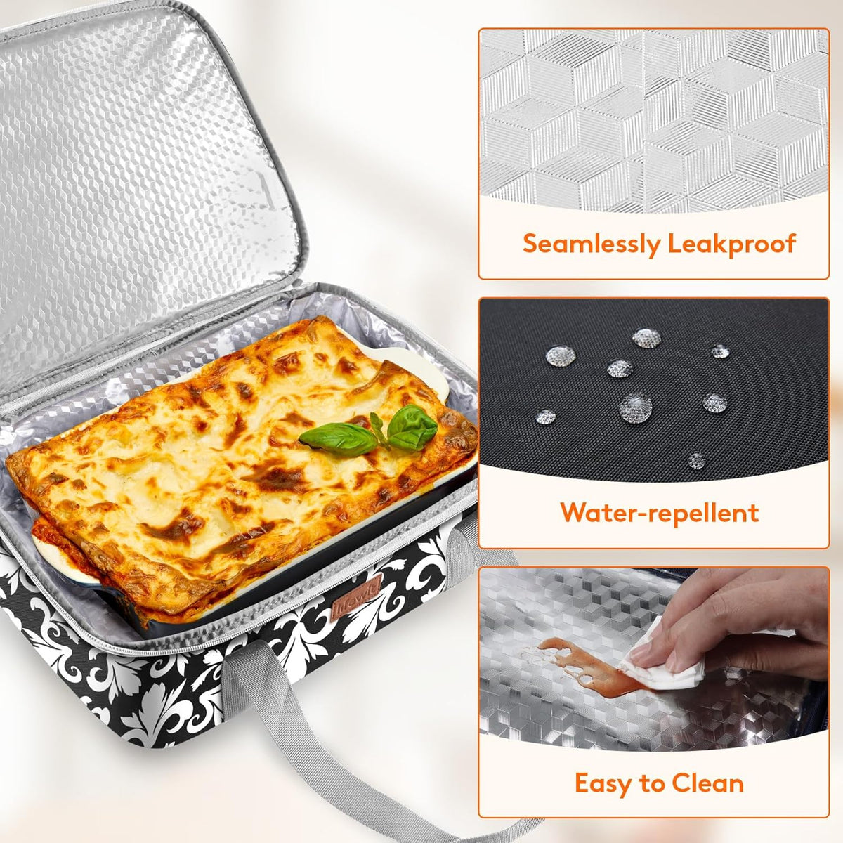 Lifewit Casserole Carrier for Hot or Cold Food, Insulated Casserole Baking Dish Bag Food Carrier, Lasagna Holder for Potluck/Parties/Picnic/Cookouts, Fits 9"x13" Baking Dish, Black