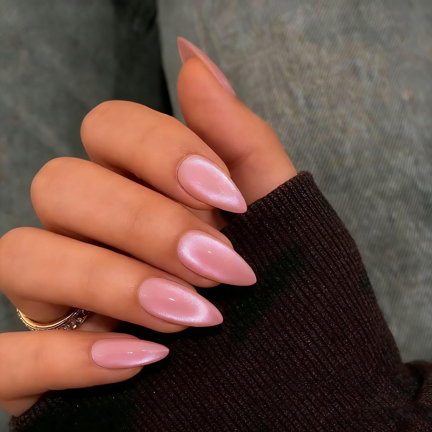 SXVME Cat Eye Dark Pink Press On Nails Medium Almond Shaped - 30 Pcs Stiletto Fake Nails Acrylic Press ons, Natural Fit, Opaque Glitter Chrome Gel Nails Stick on, Soft Gel Glue on Nails for Women