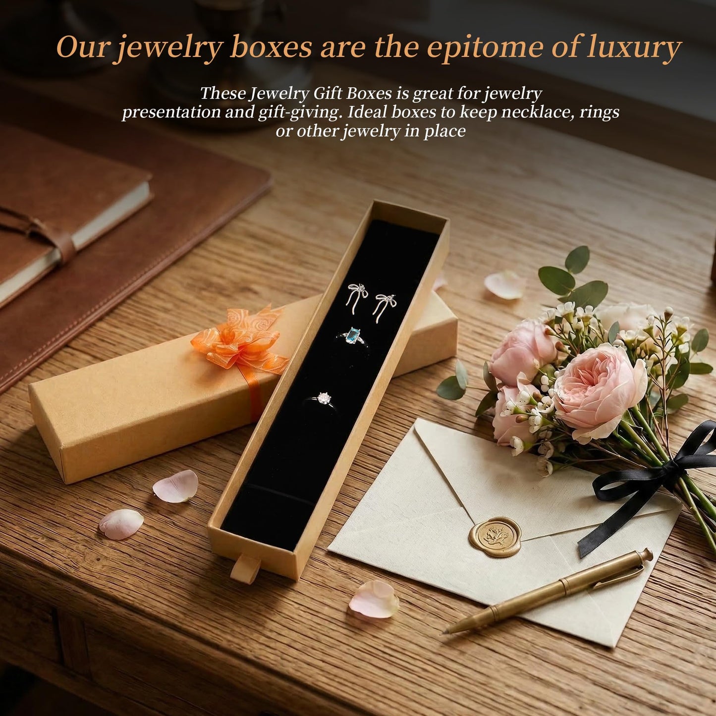 MATUFF 12-Pack Drawer Style Jewelry Gift Boxes with Sponge Insert, 8.7"x1.8"x1.2" Necklace & Bracelet Display Box for Presentation, Cardboard Storage Organizer for Pendant, Ring, Earring - Kraft Brown