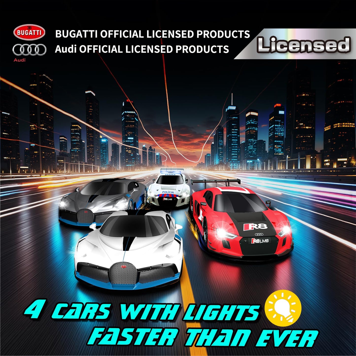 AGM MASETCH Slot Car Racing Set with LED Lap Counter, High Speed, Fuel Pit Stop, Voice Feedback, 4 Licensed Cars, 13.5m (44ft) Track, Electric or Battery Powered for Kids & Adults
