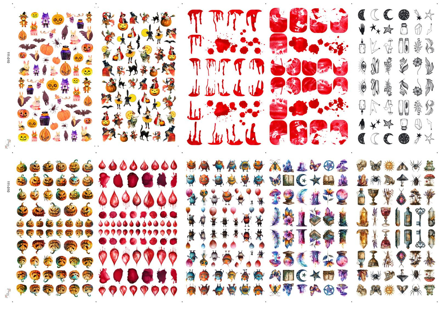 Nail Decals [10 Sheets] Halloween Spooky Nail Stickers Set Pumpkins Blood Drips Potions Bats Insects Mystical Symbols Dark Themed Variety Eerie Playful Designs for Bold Dramatic Manicure Style Witch