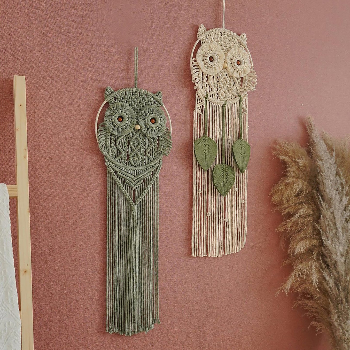 Tissting Cotton Macrame Owl Wall Art - Hand-Woven Boho Decor for Bedroom, Living Room Nursery with Easy Hanging, Housewarming Gift